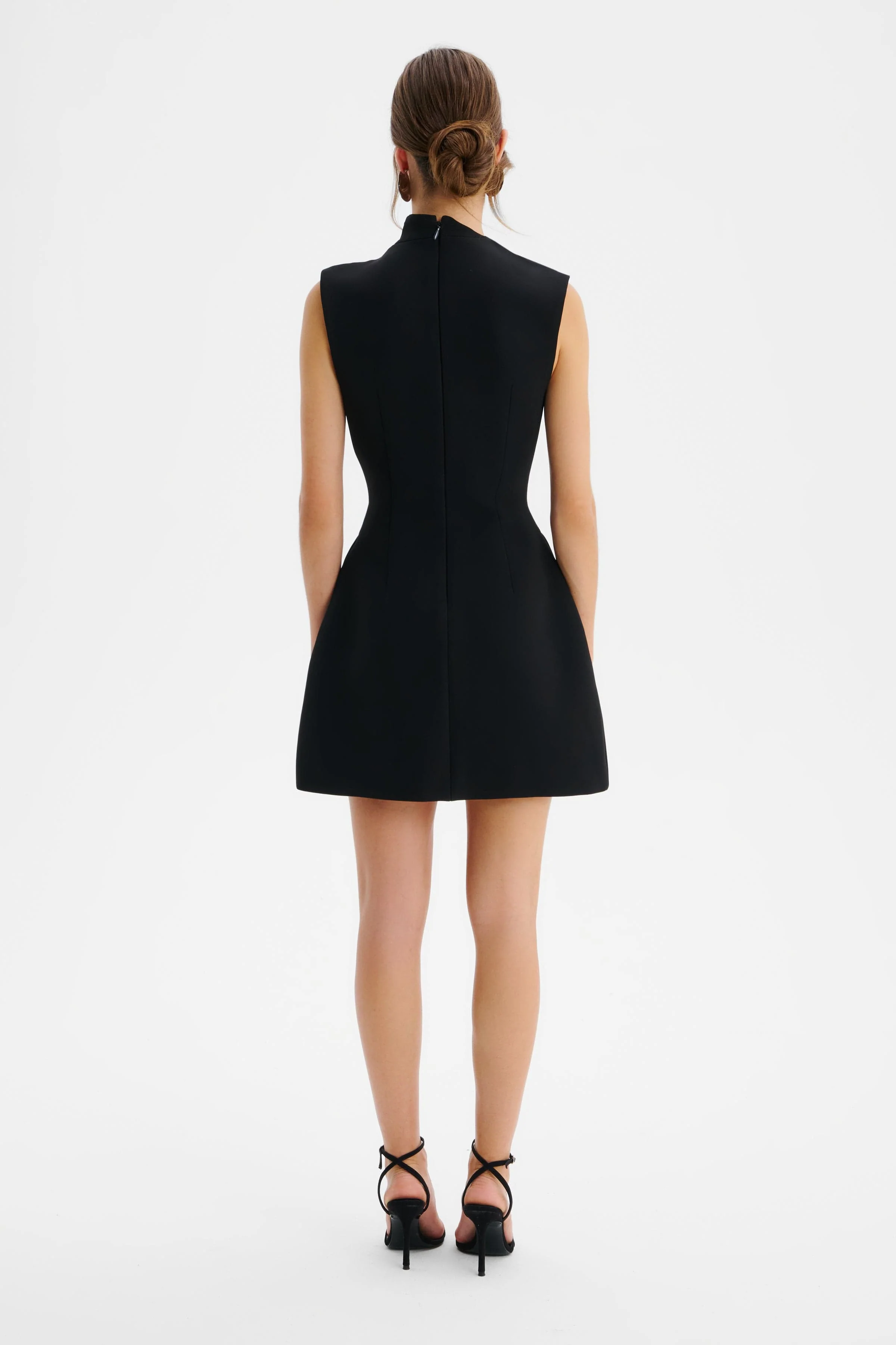 AMBAR Asymmetric High Neck Embellished Tulip Mini Dress in Black - Image 8
