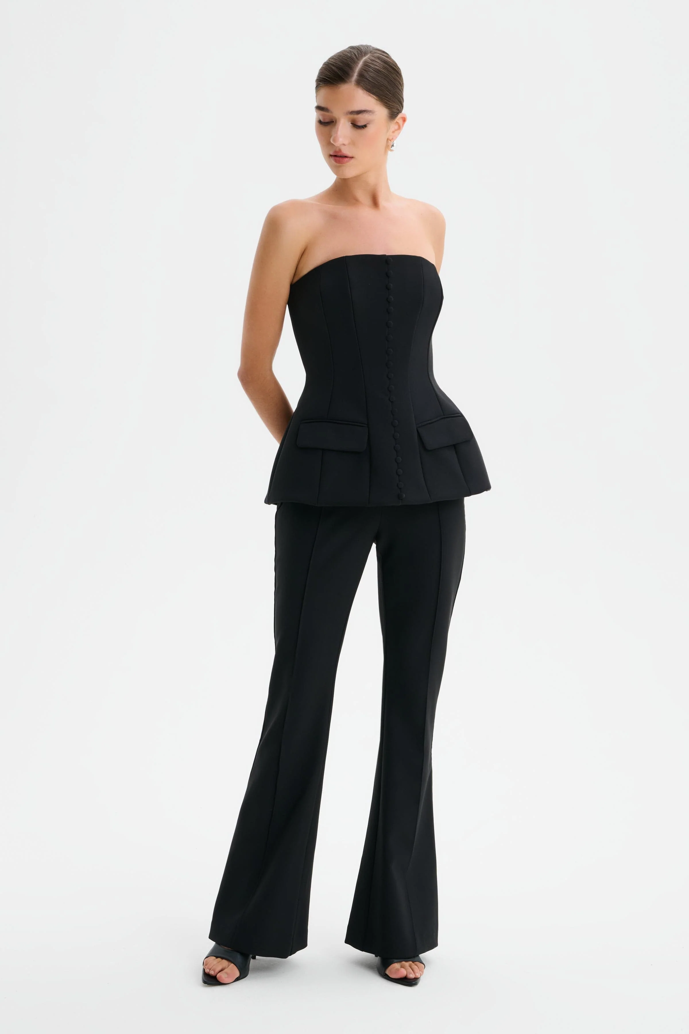 AMY Structured Strapless Jumpsuit in Black - Image 2