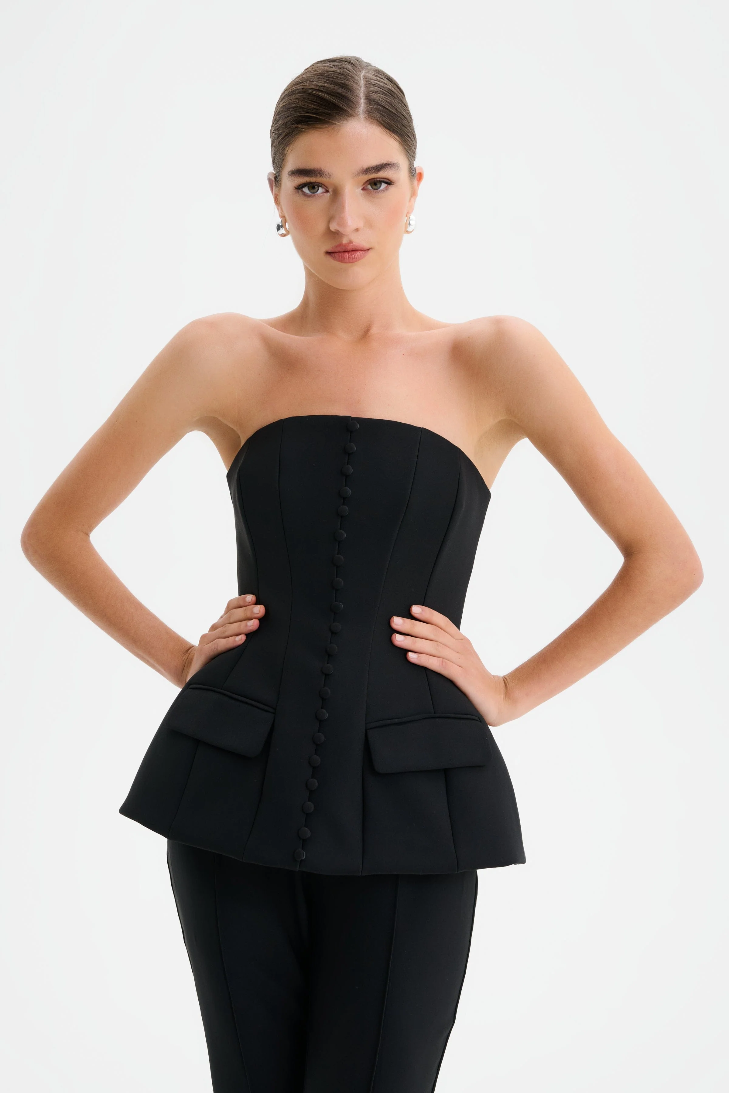 AMY Structured Strapless Jumpsuit in Black - Image 3