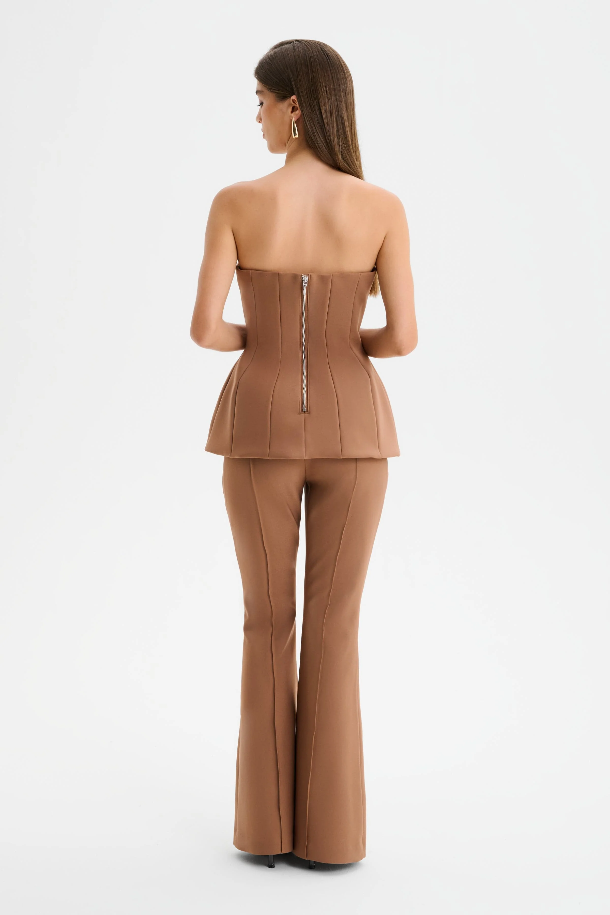AMY Structured Strapless Jumpsuit in Brown - Image 4