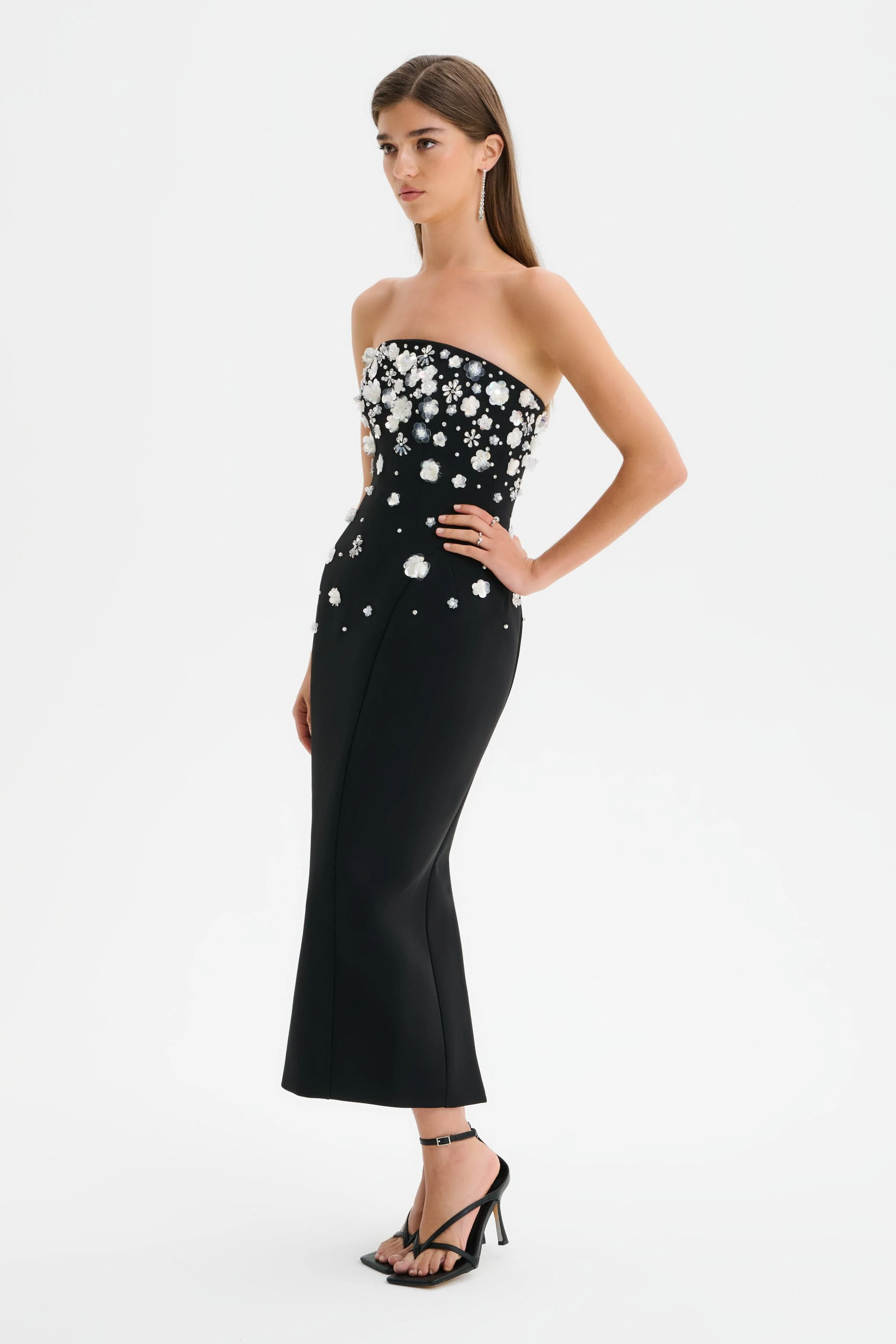 ANAIS Ombre Embellished Strapless Midi Dress in Black - Image 3