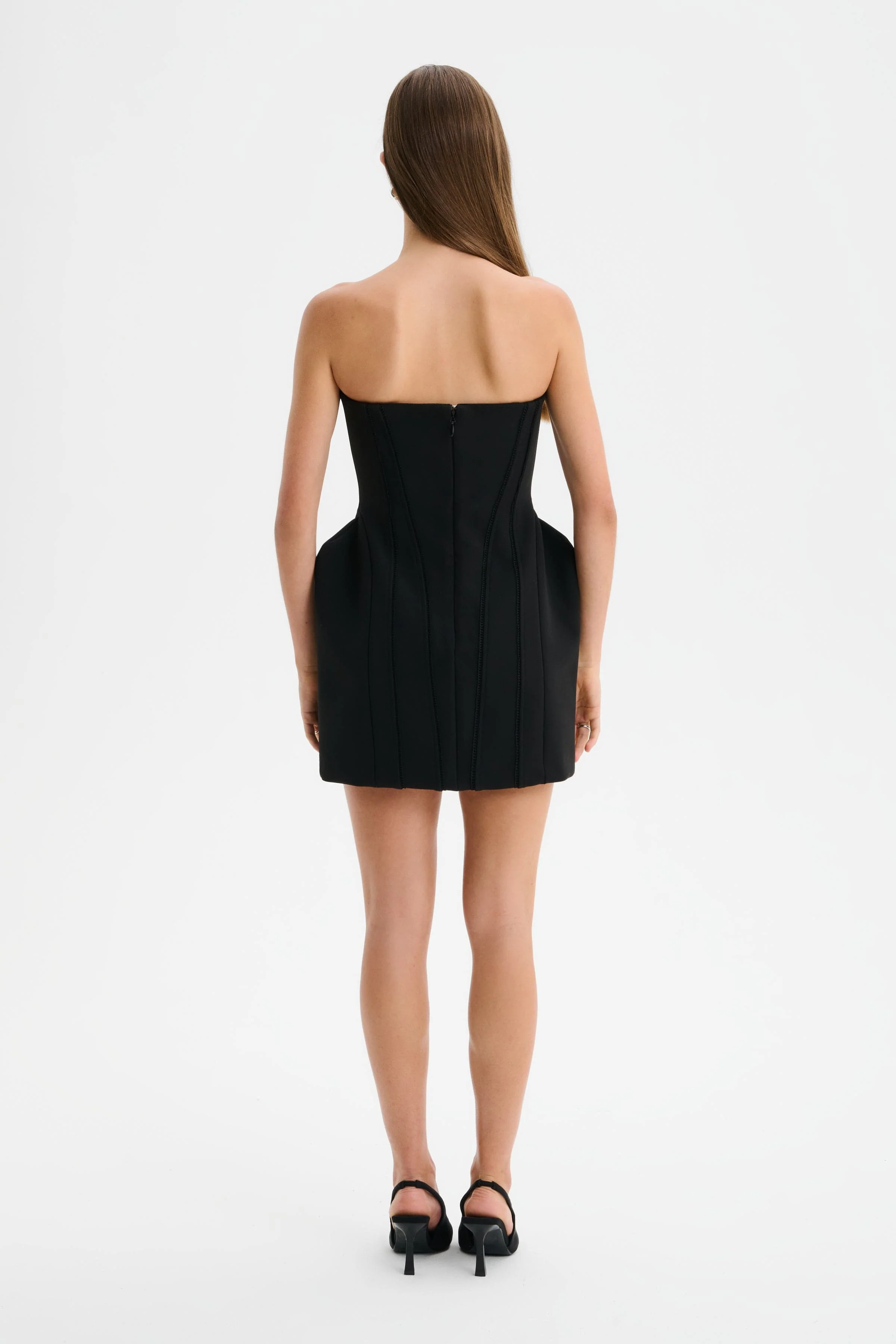 ANASTASIA Structured Mini Dress with Lace Corset in Black - Image 5