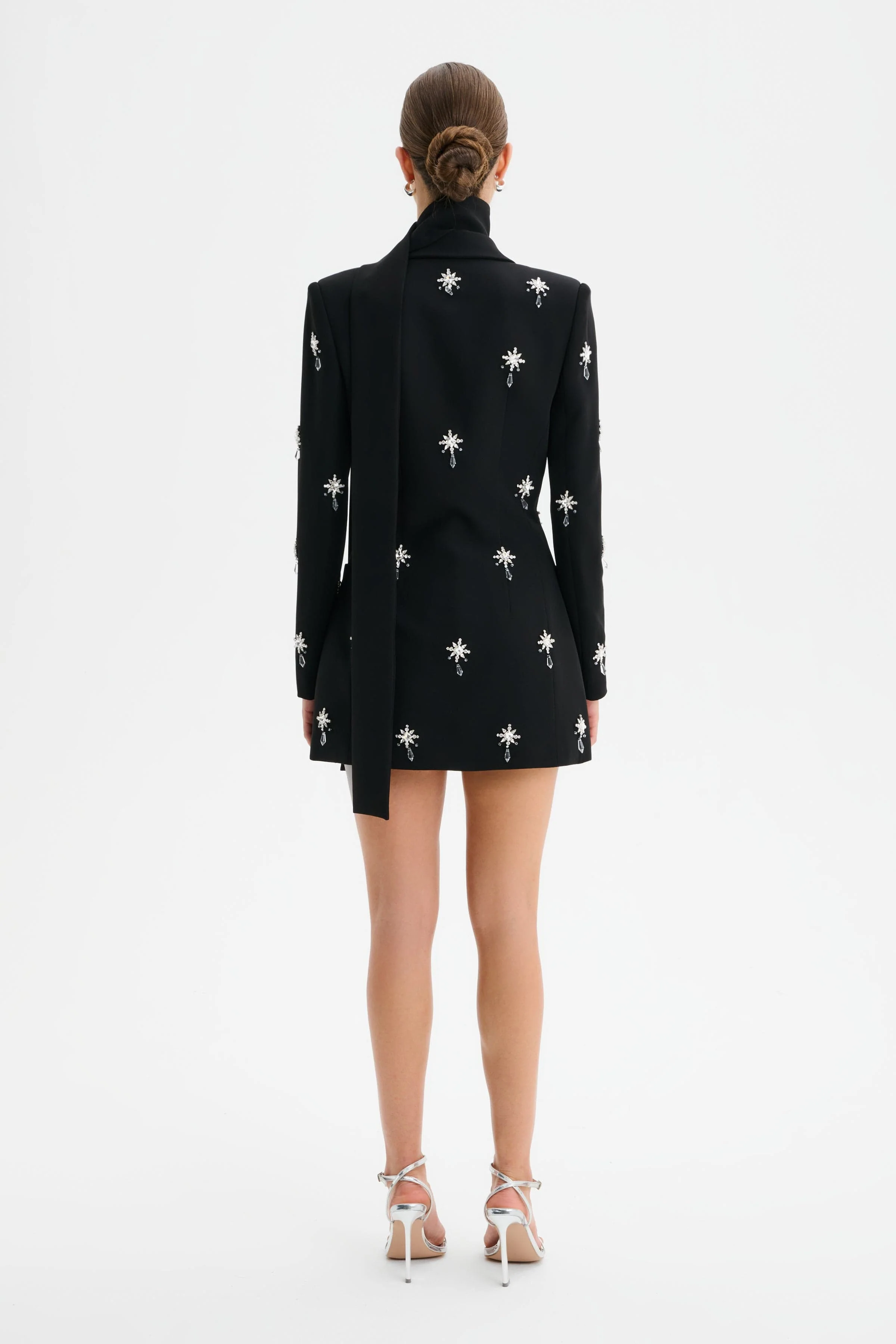 ARIA Jewel Embellished Tailored Jacket with Scarf in Black - Image 7