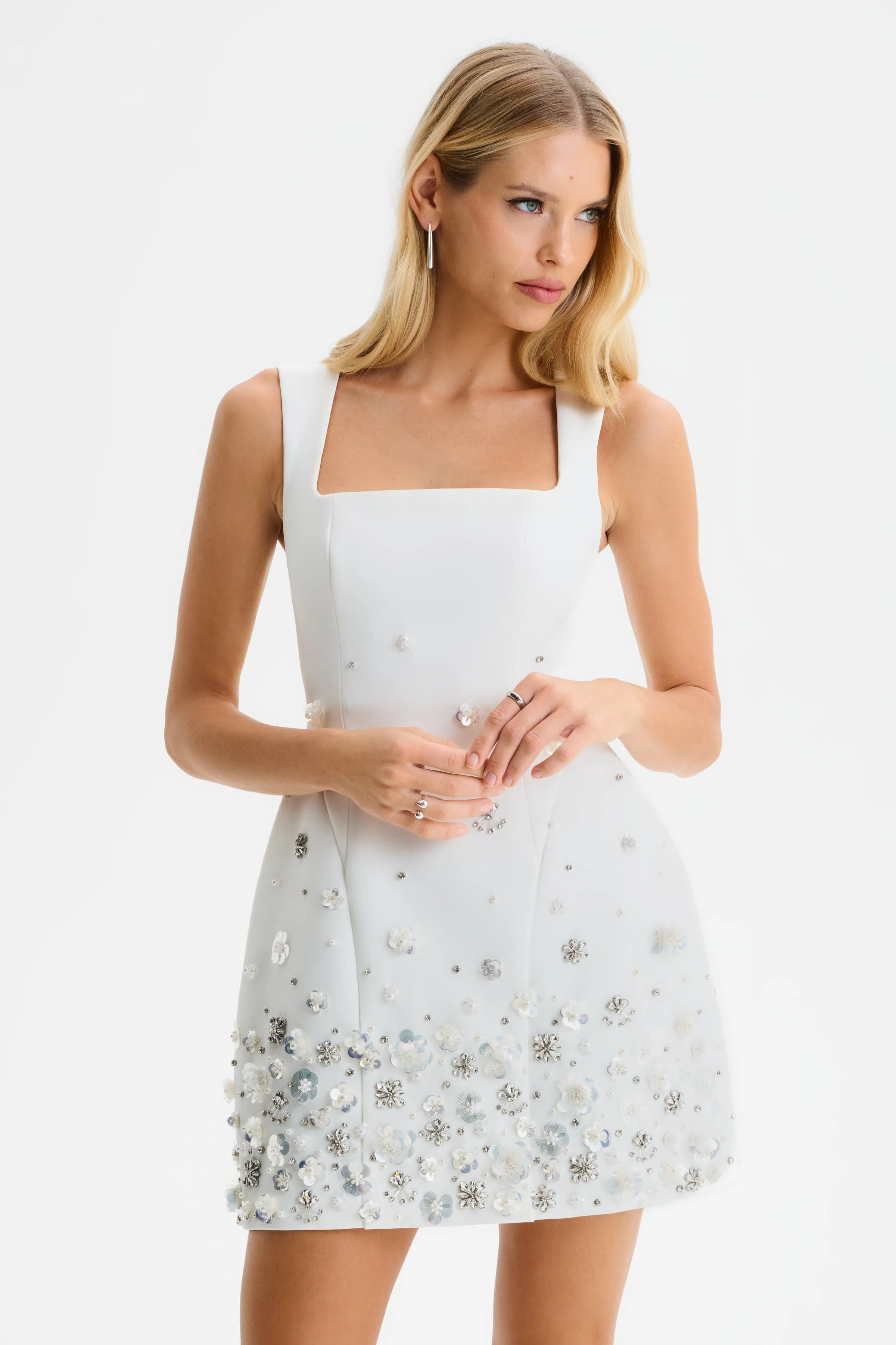 AURELIA Ombre Embellished Square Neck Tulip Mini Dress in White - Image 4