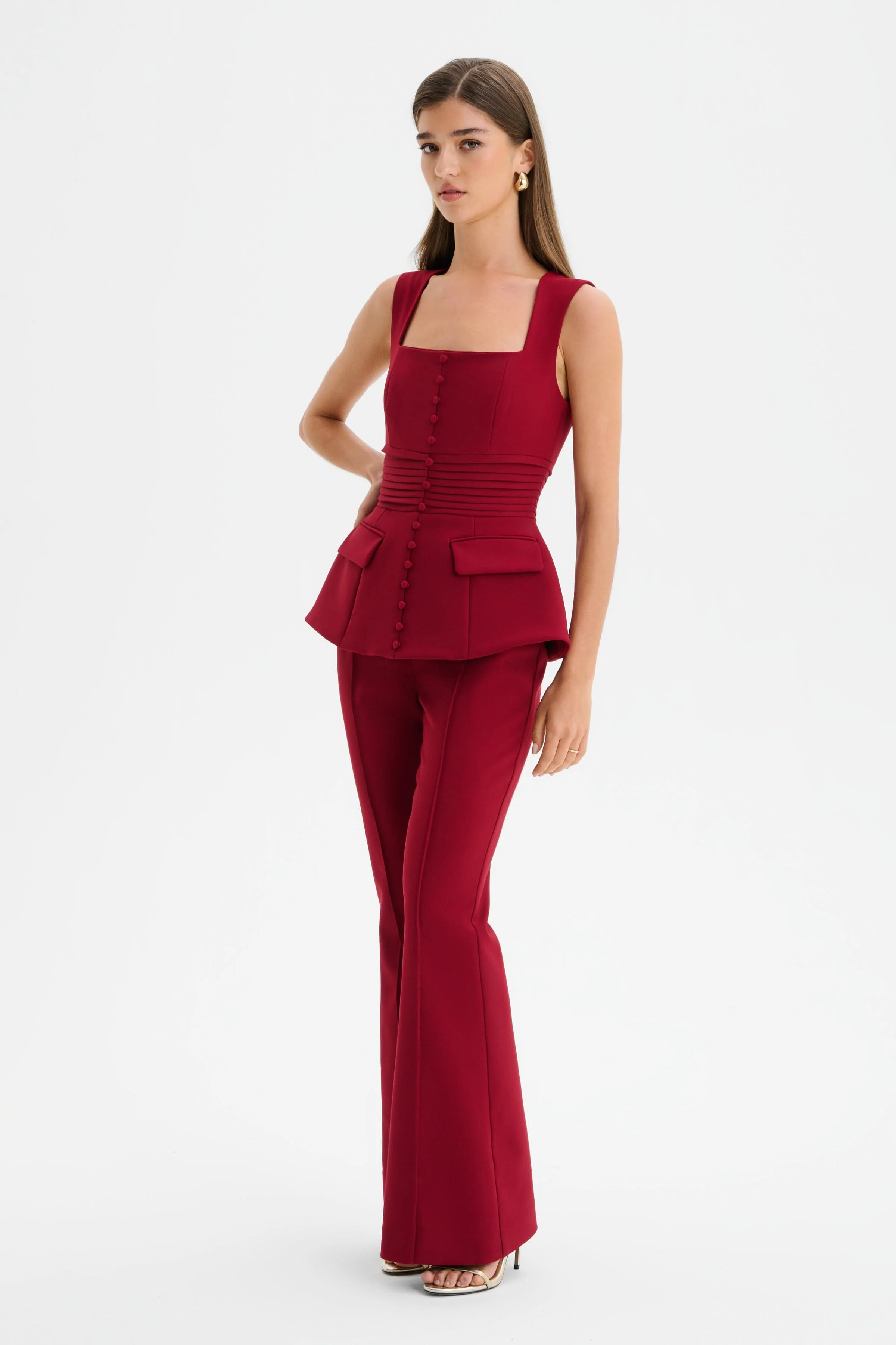 CAMILLA Hourglass Square Neck Jumpsuit in Burgundy - Image 2