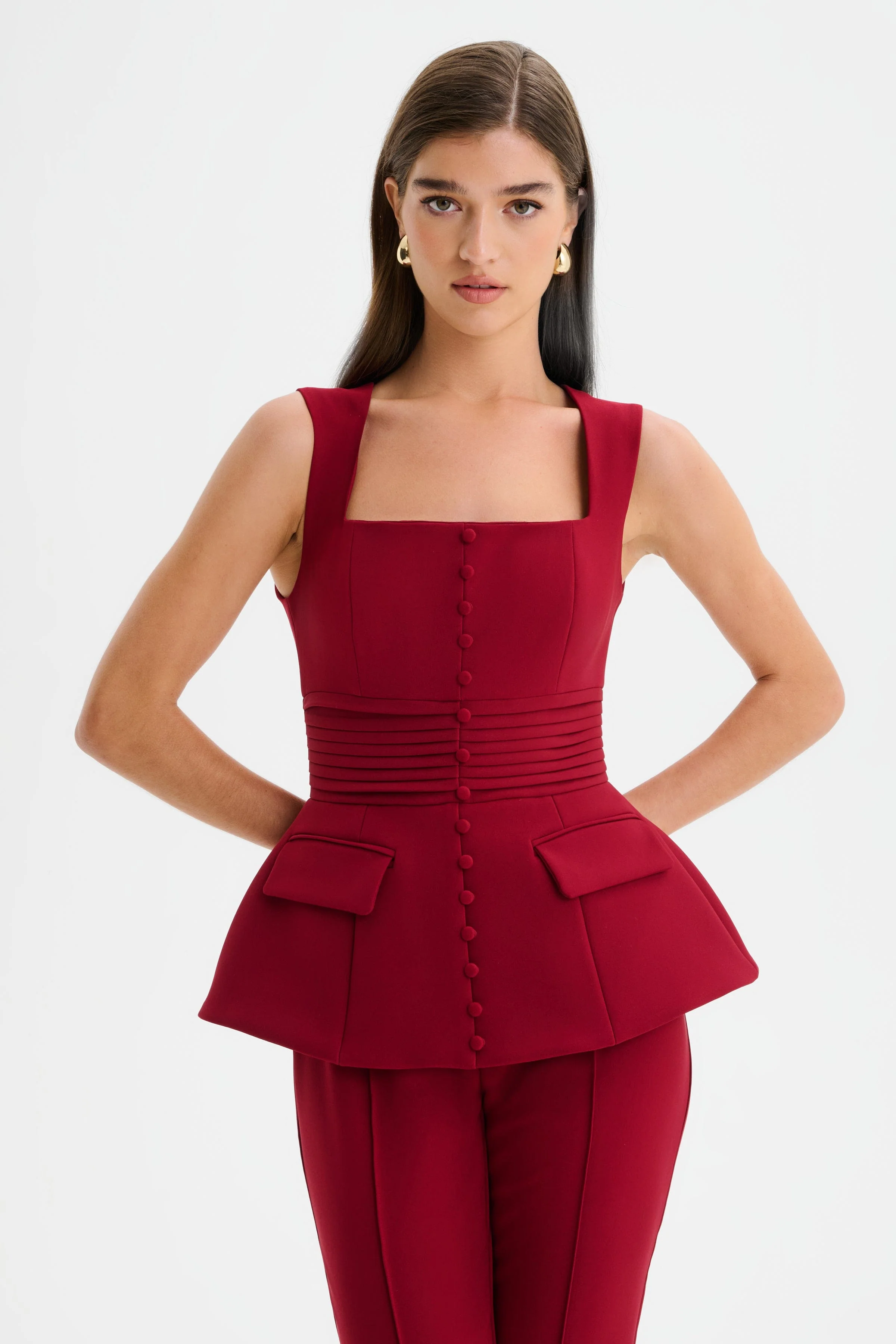 CAMILLA Hourglass Square Neck Jumpsuit in Burgundy - Image 3