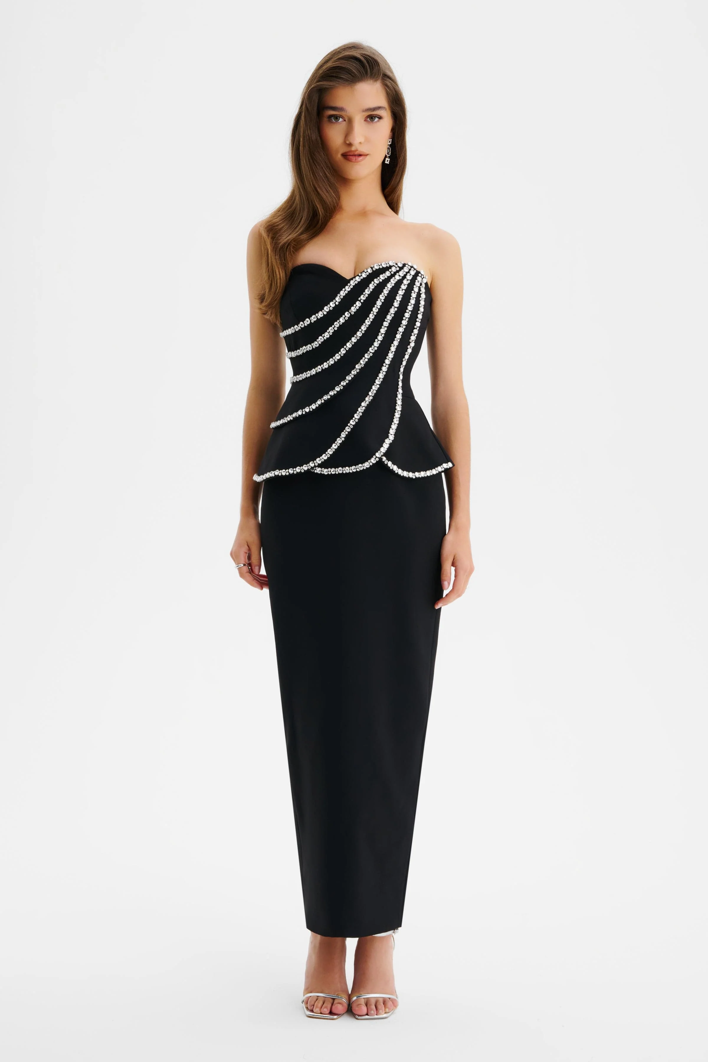 CELESTINE Diamante Embellished Scallop Peplum Midi Dress In Black - Image 3