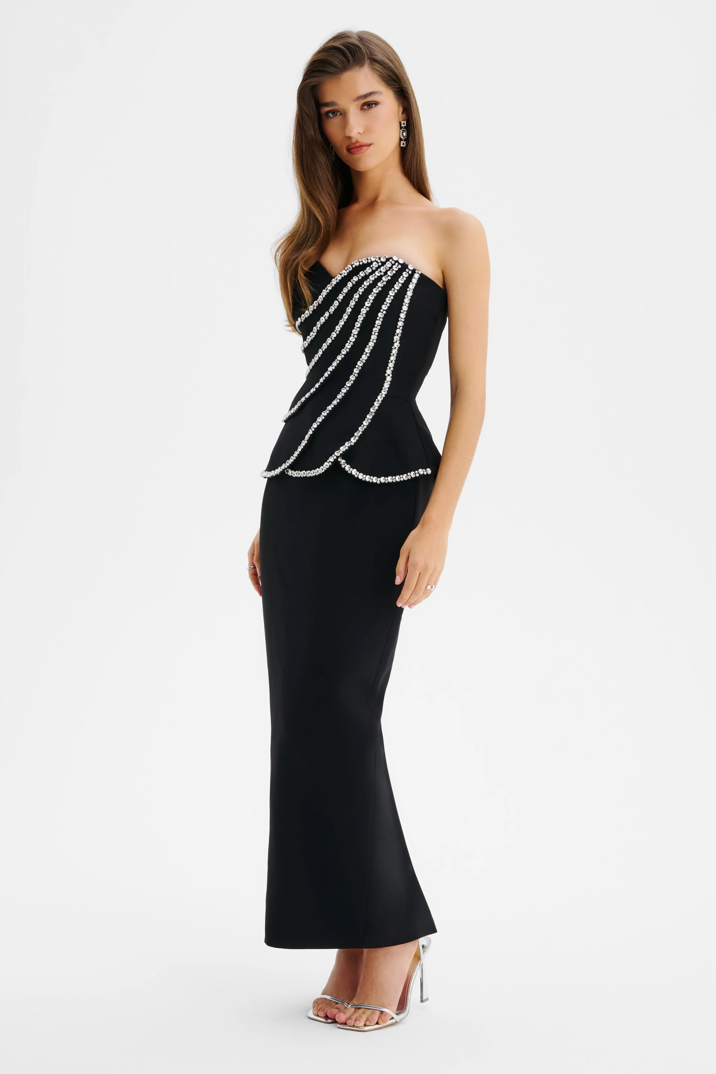 CELESTINE Diamante Embellished Scallop Peplum Midi Dress In Black - Image 4