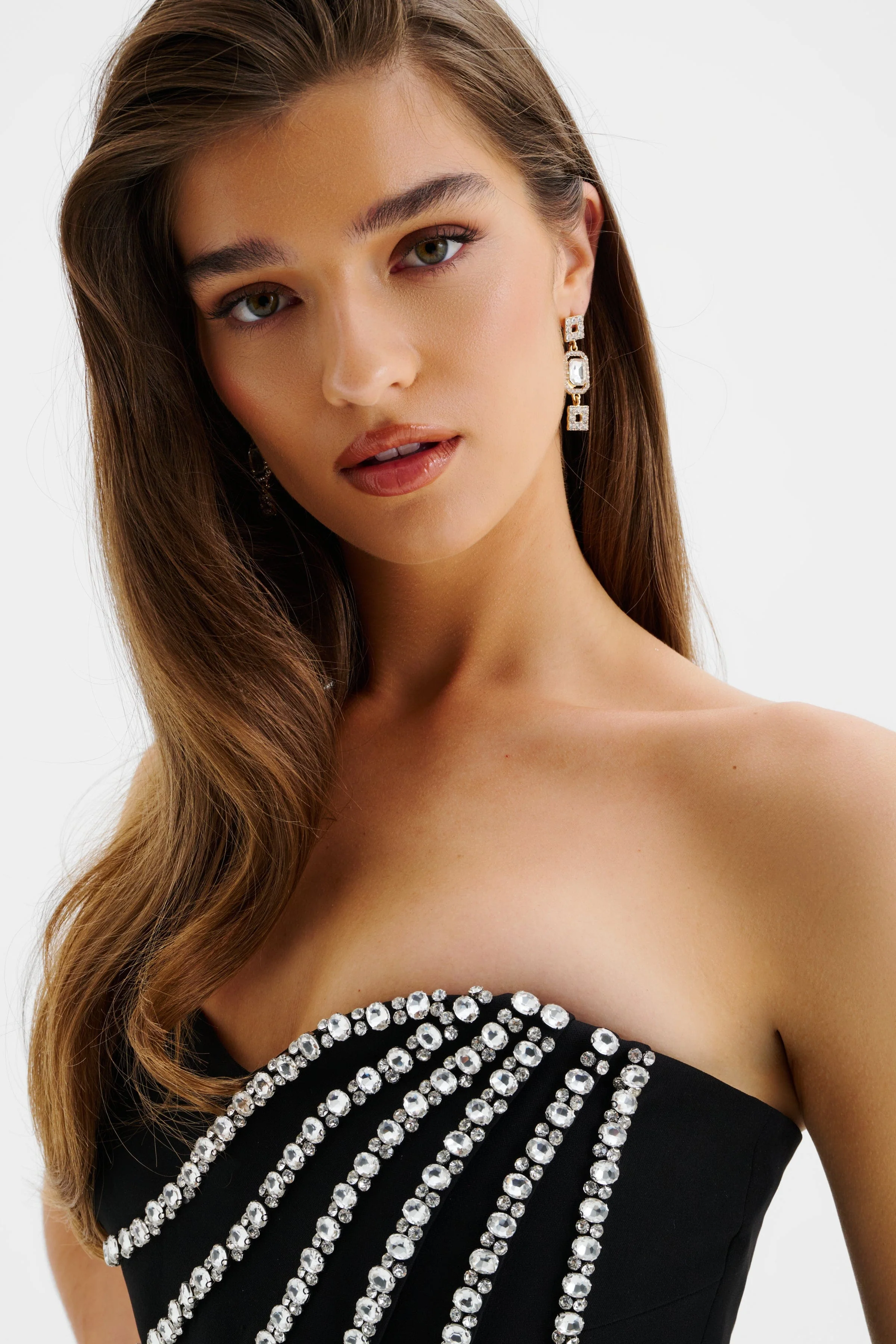 CELESTINE Diamante Embellished Scallop Peplum Midi Dress In Black - Image 5