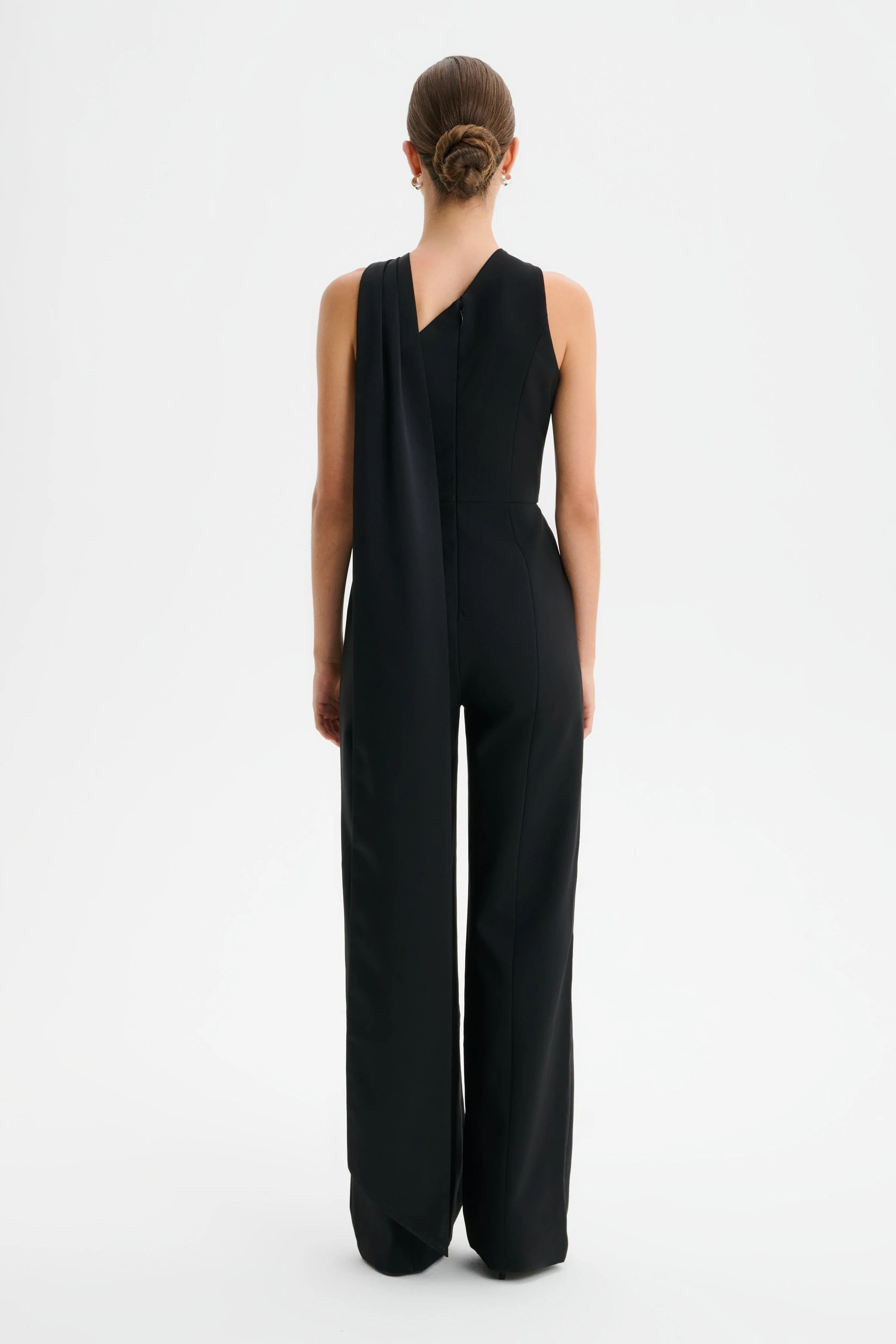 CHANTELLE Cross Neck Straight Leg Jumpsuit with Satin Drape in Black - Image 5