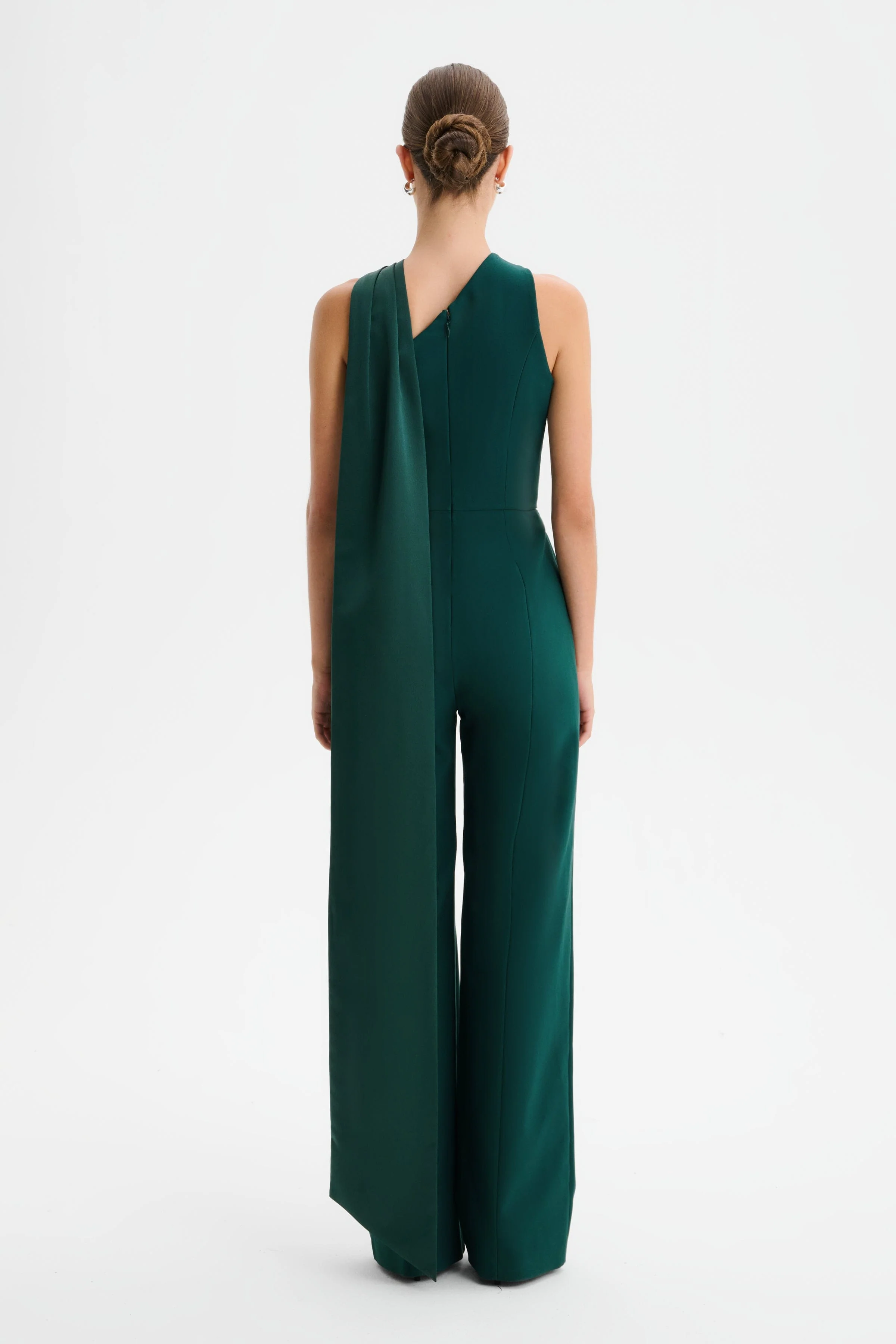 CHANTELLE Cross Neck Straight Leg Jumpsuit with Satin Drape in Emerald - Image 5
