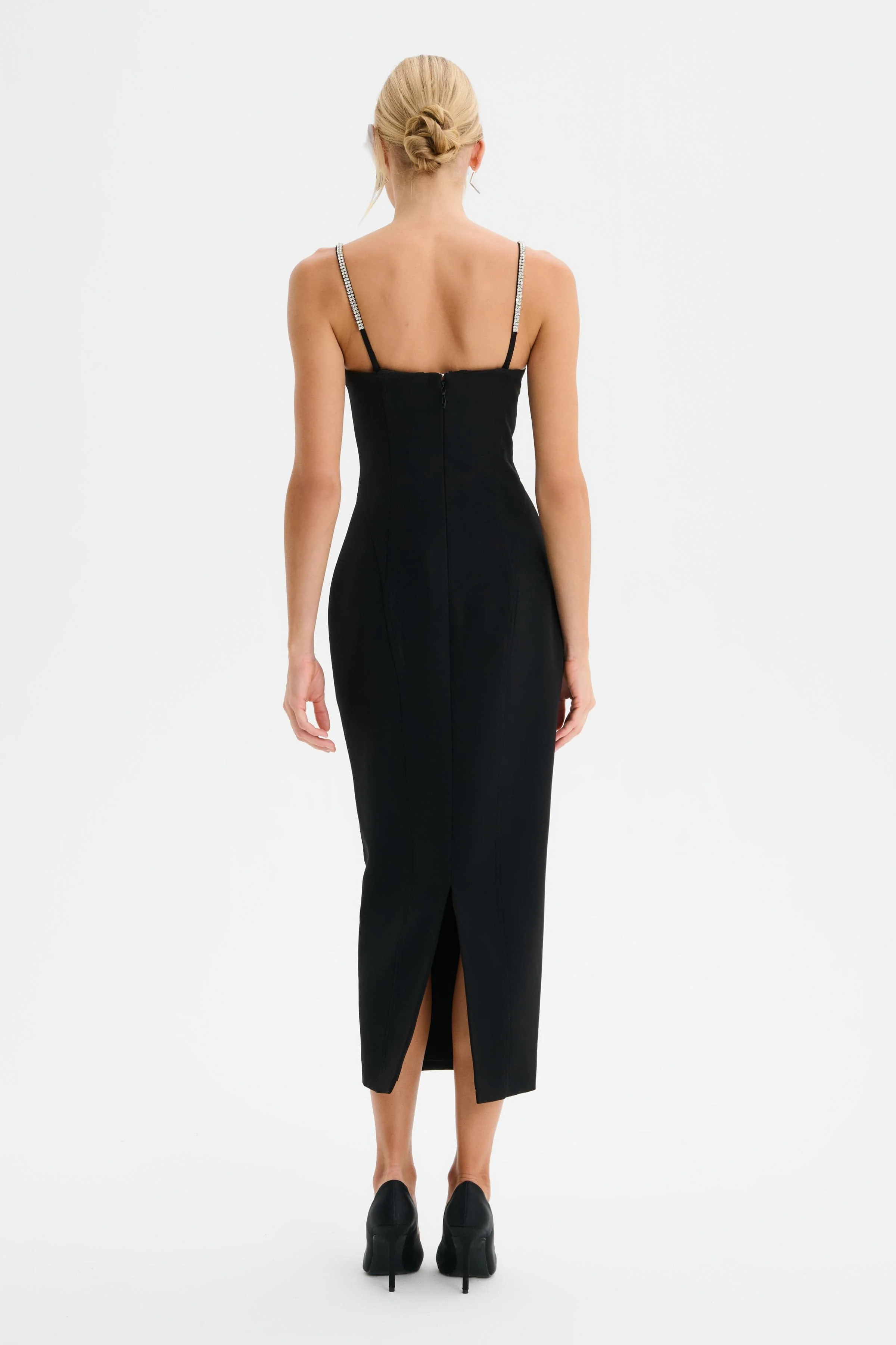 DAISY Hand Embellished Contour Tailored Midi Dress in Black - Image 5