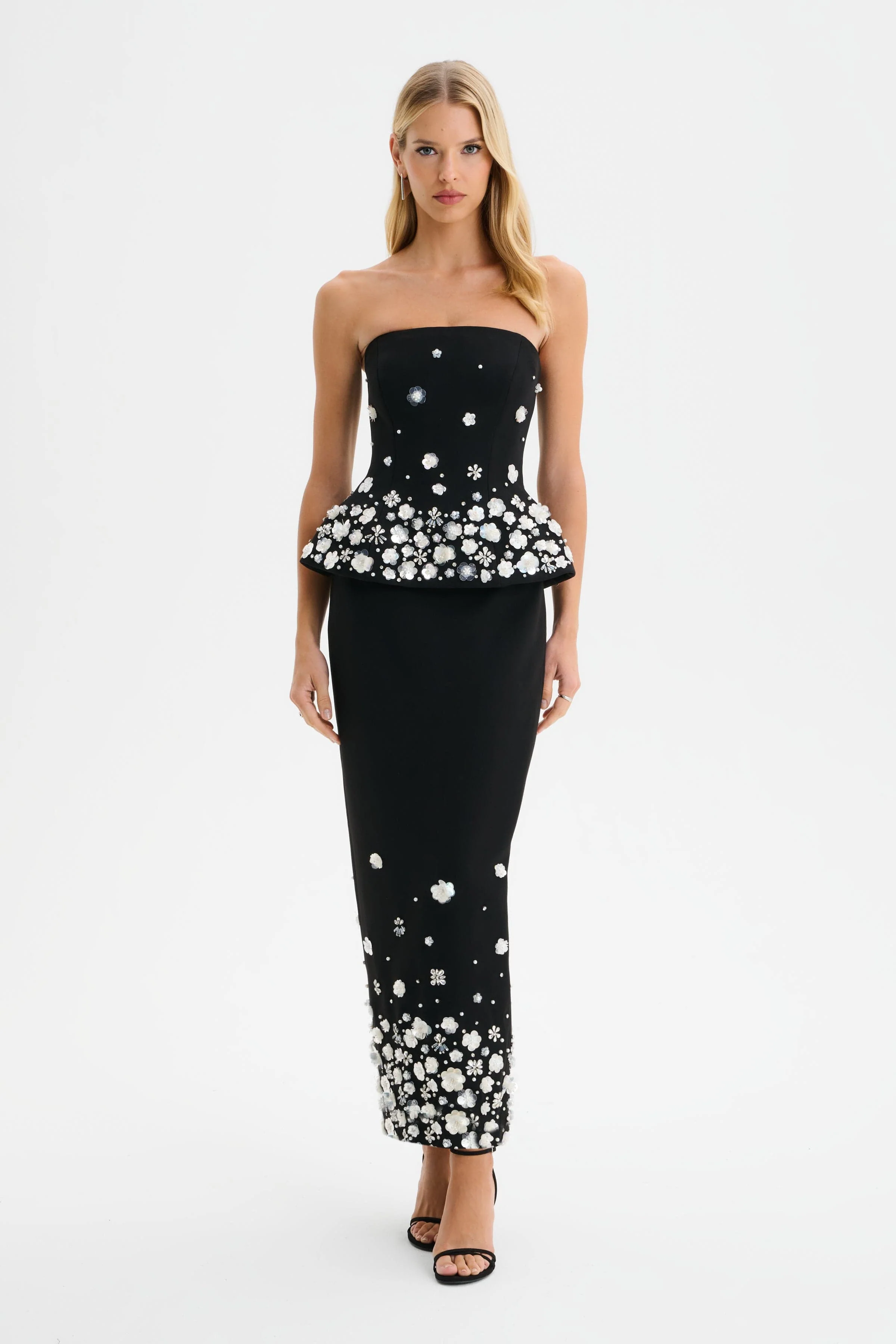 ELARA Ombre Embellished Maxi Skirt in Black