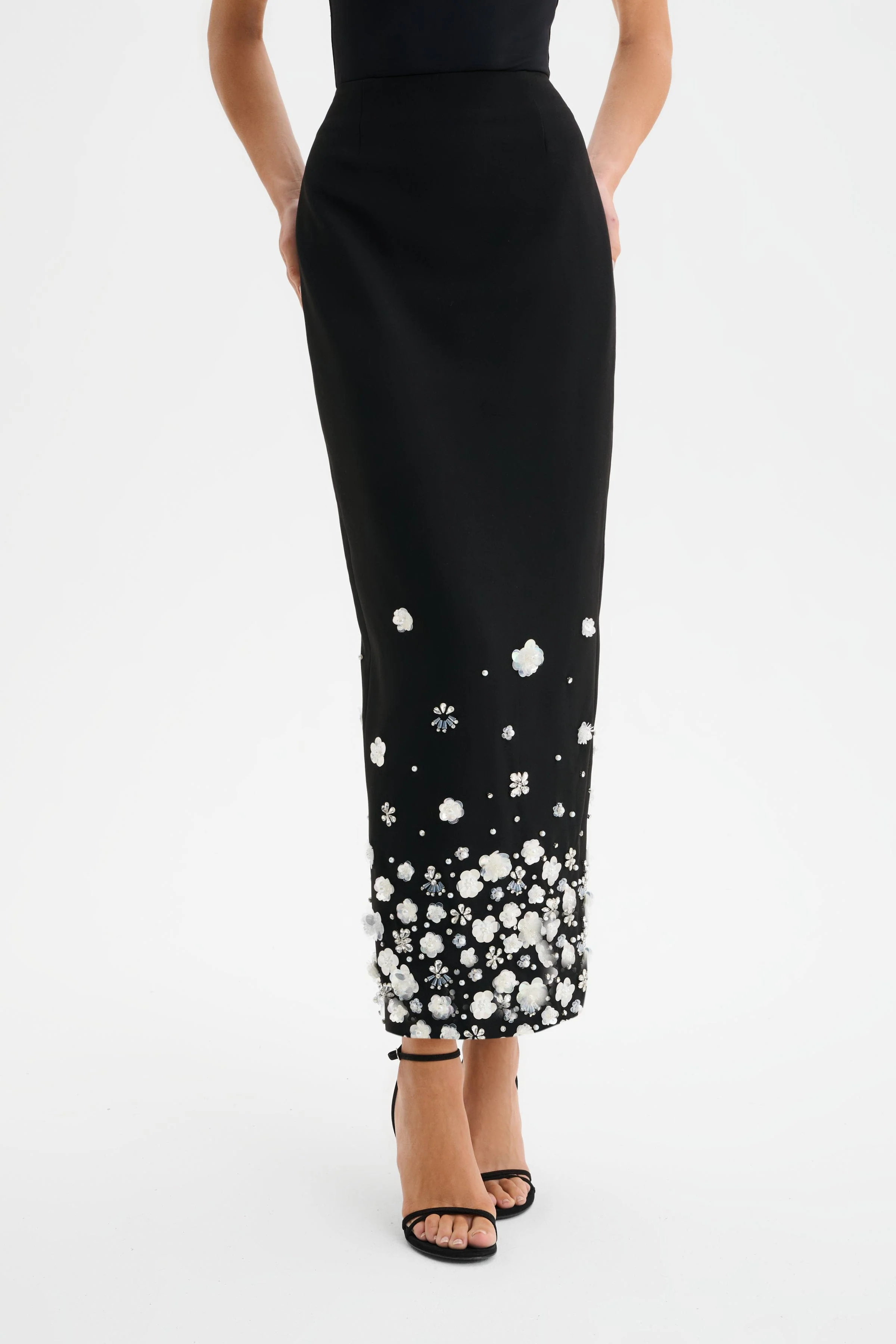 ELARA Ombre Embellished Maxi Skirt in Black - Image 2