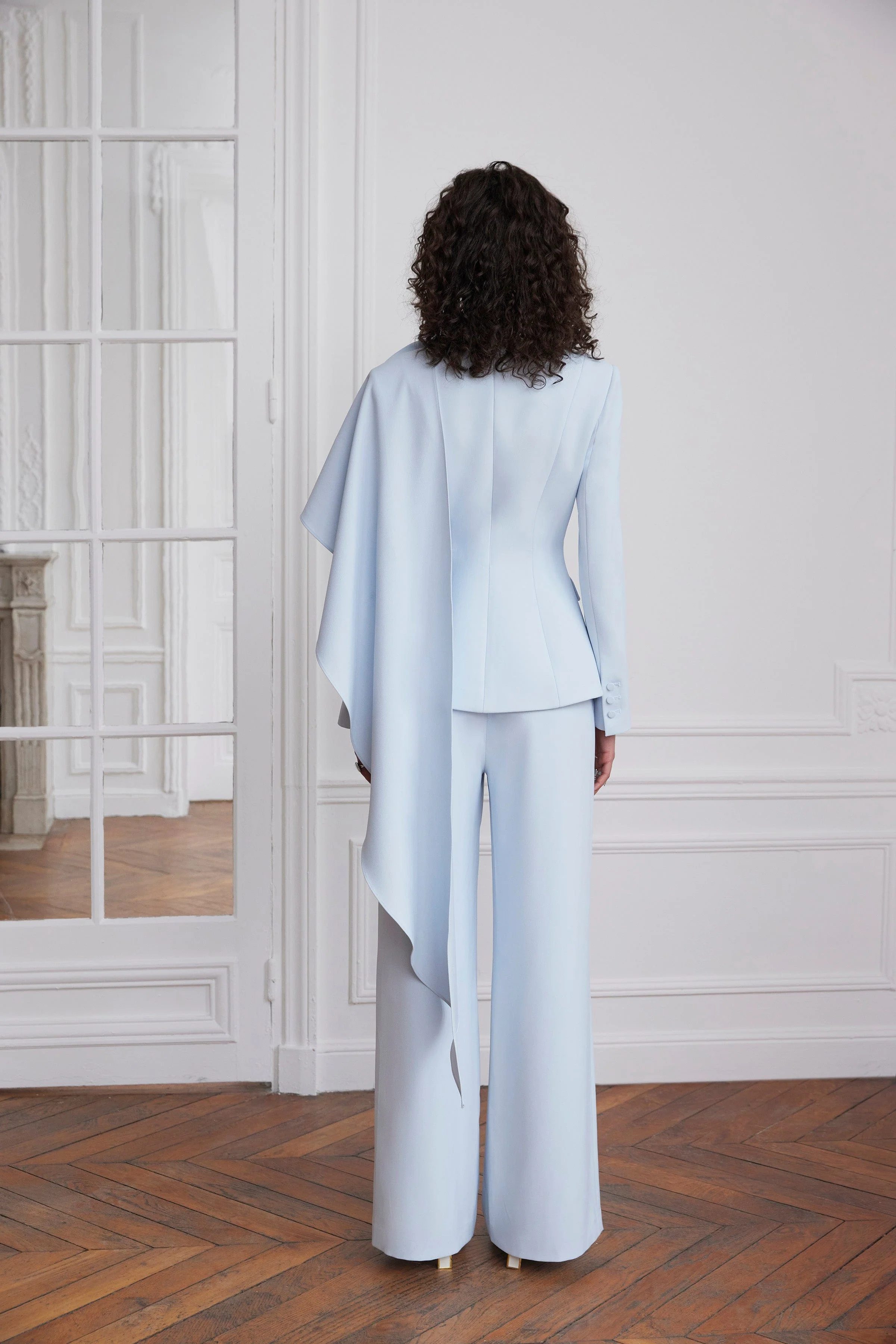 EMBER Cape Scarf Sculptured Blazer In Powder Blue - Image 4