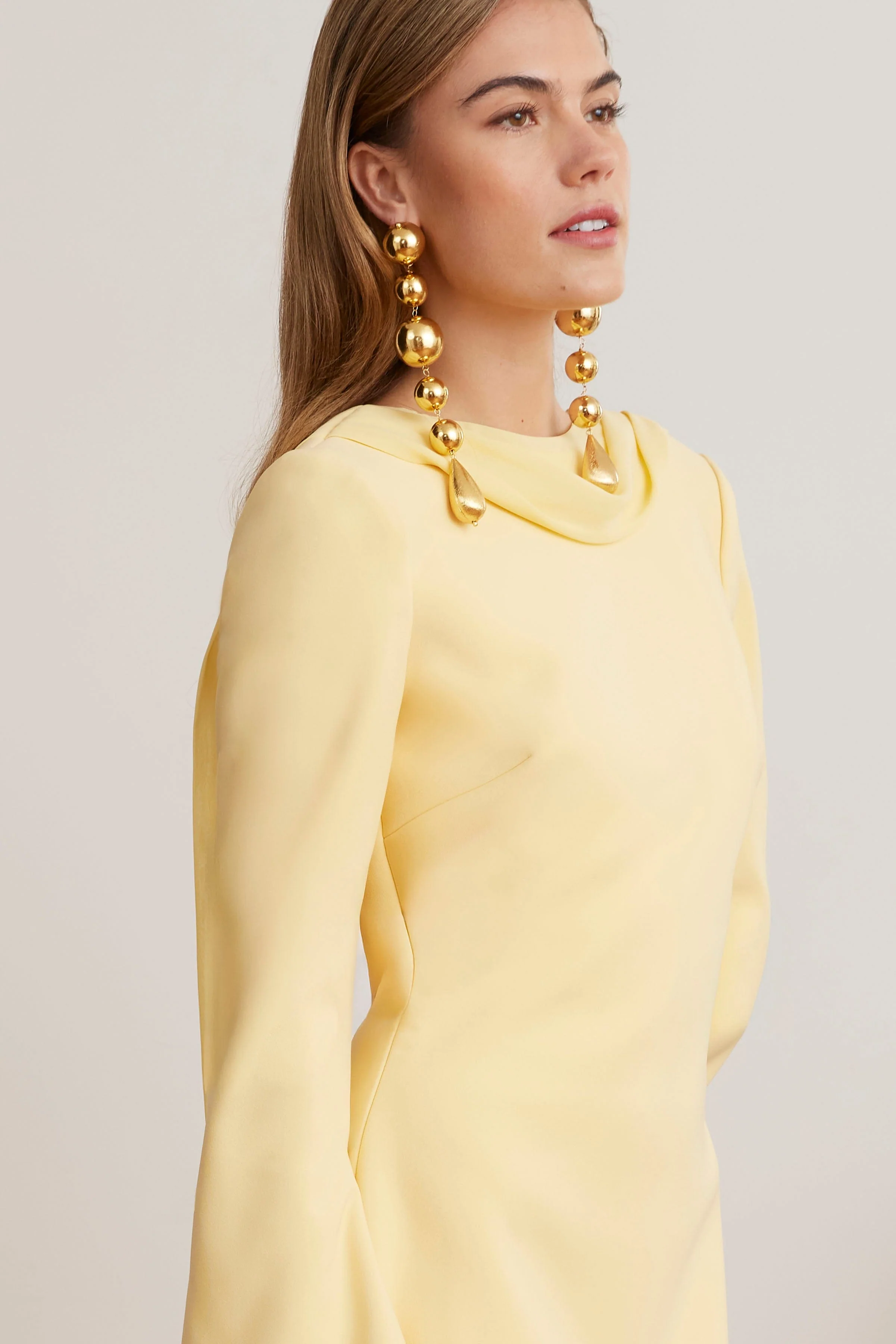 FELICITY Tulip Mini Dress With Chiffon Drape In Yellow - Image 5