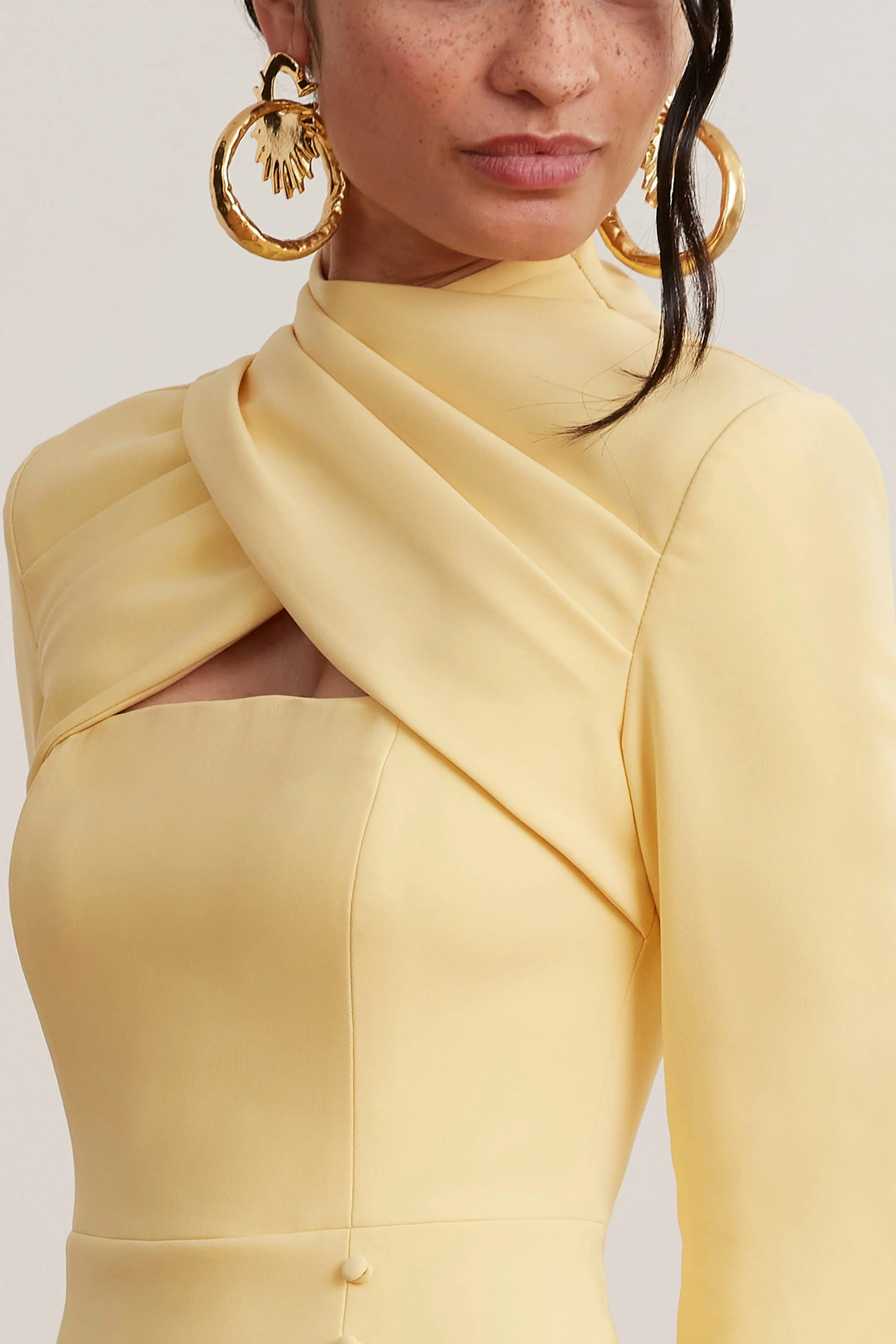 FIONA High Neck Tulip Mini Dress In Yellow - Image 2