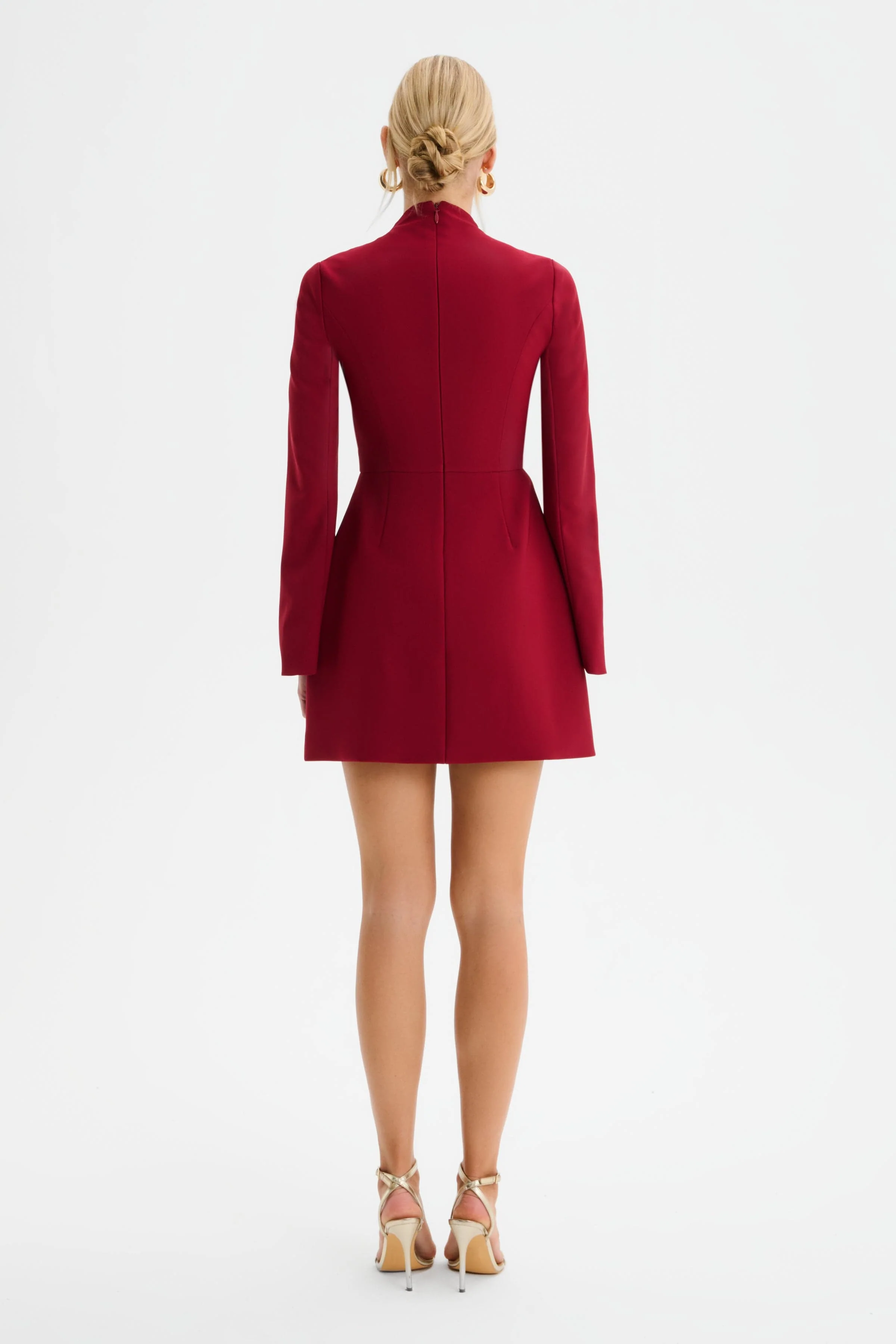 FIONA High Wrap Neck Tulip Mini Dress in Burgundy - Image 6