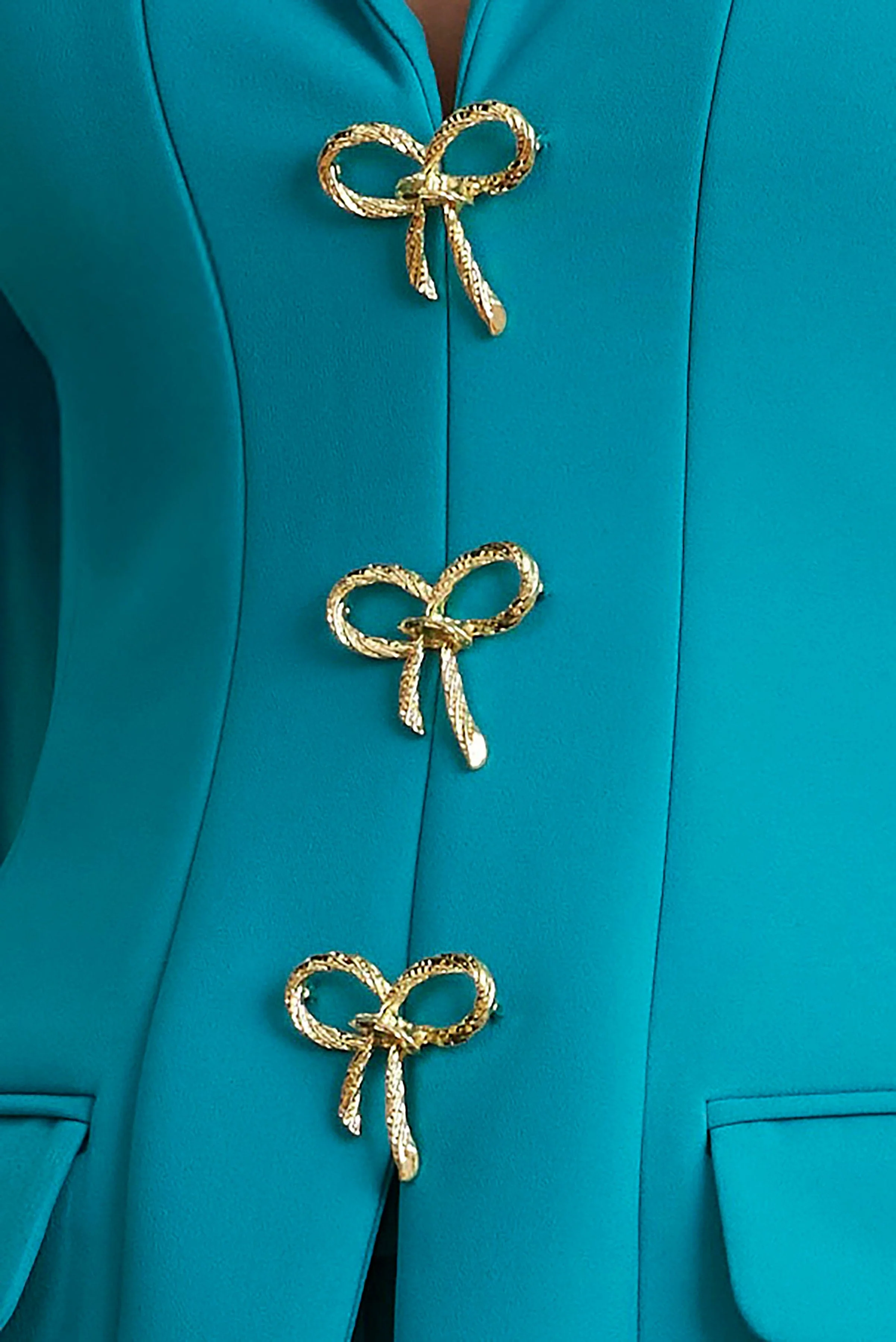 FIORELLA Sculptured Blazer with Gold Bow Hardware in Teal Blue - Image 6