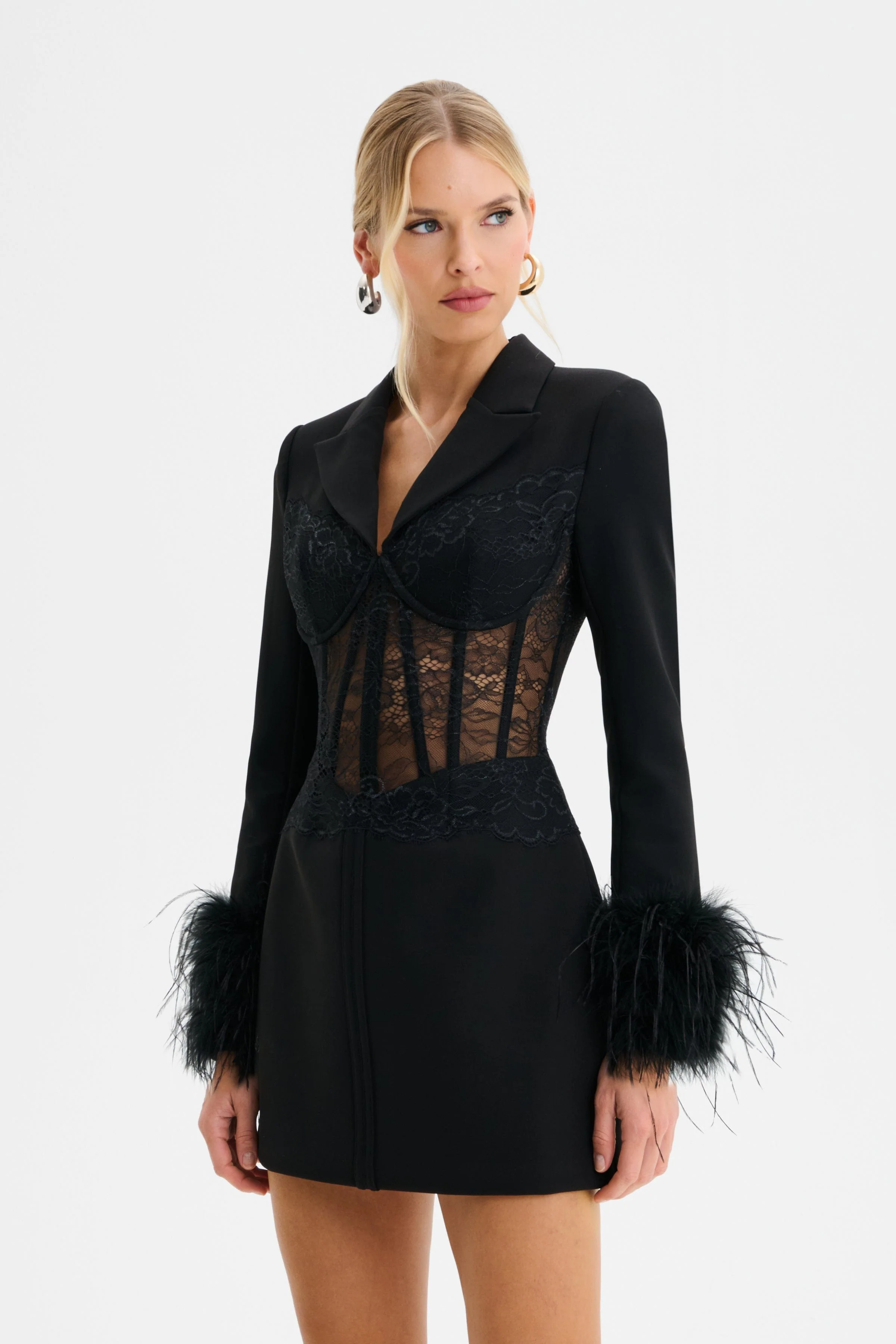 GIA Lace Corset Structured Mini Blazer Dress in Black - Image 4