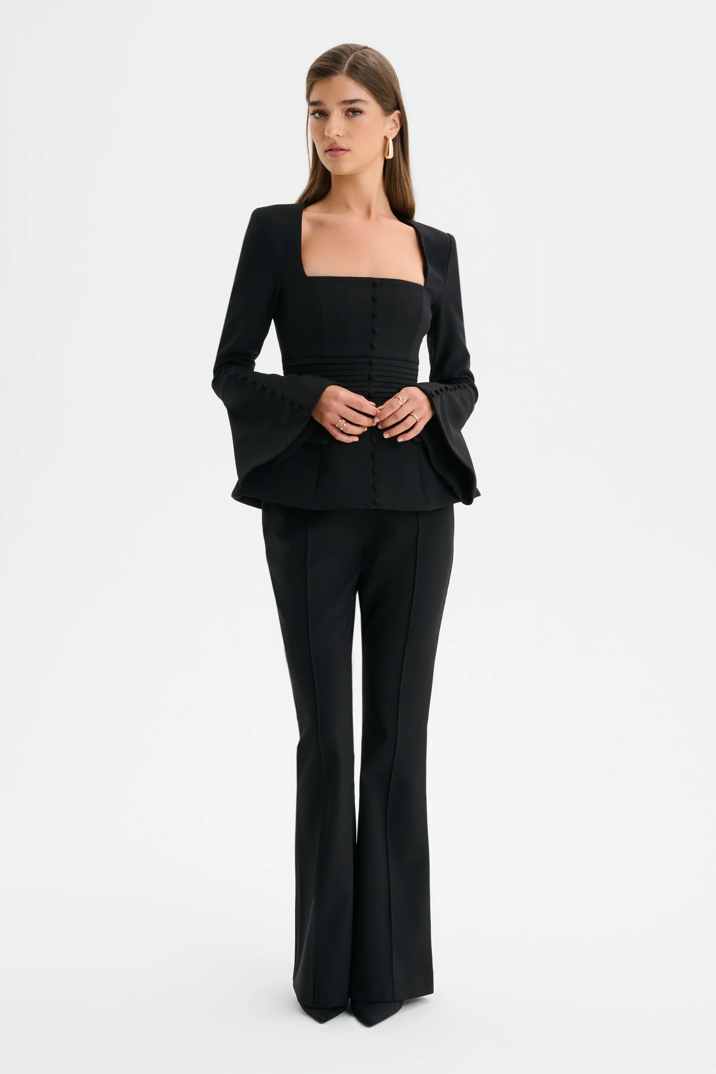 HARPER Square Neck Hourglass Blazer in Black - Image 2