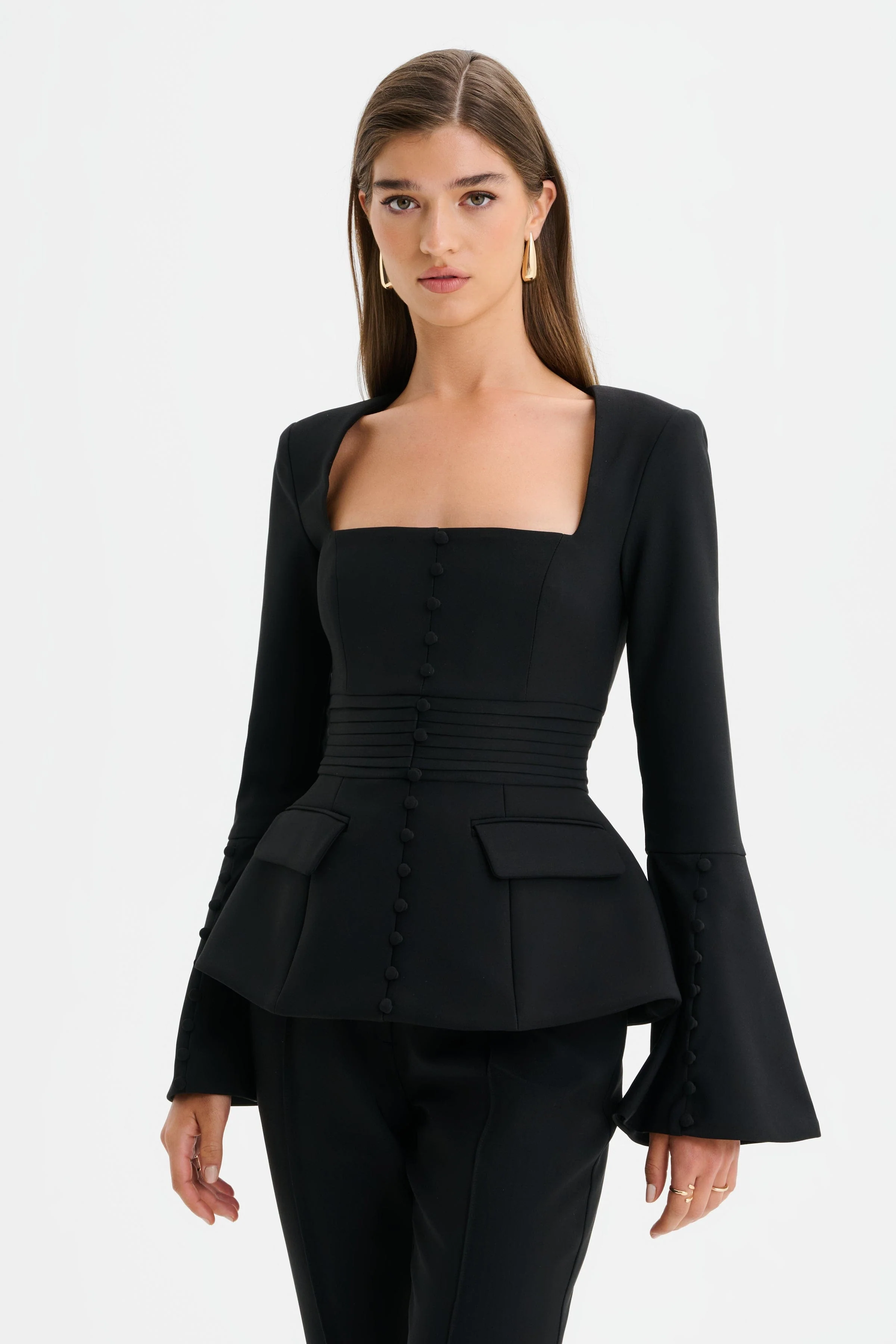 HARPER Square Neck Hourglass Blazer in Black - Image 3