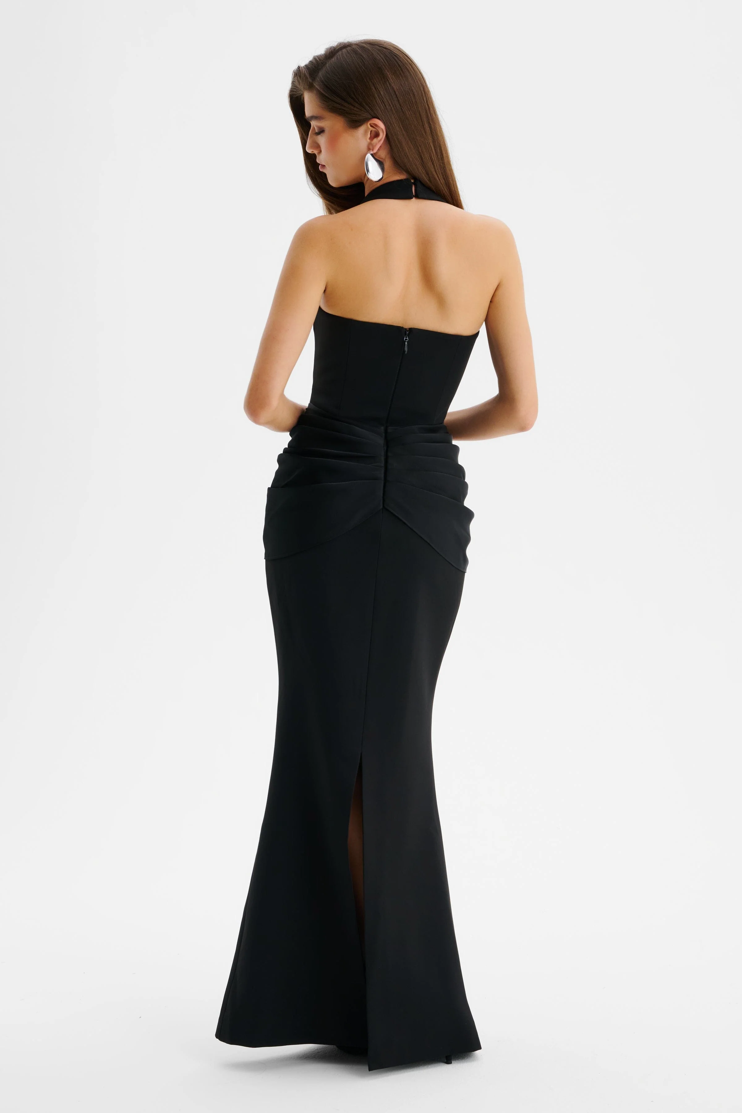 ISABEAU Square Neck Maxi Dress With Satin Drape Detail In Black - Image 5