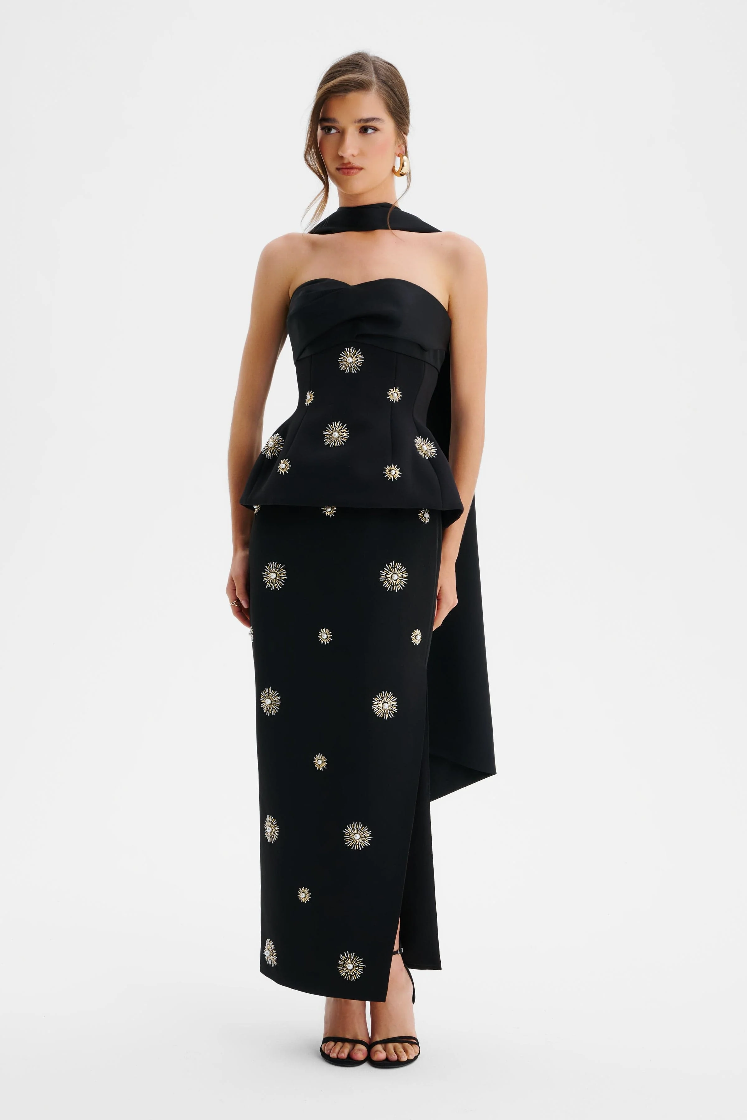 IVY Star Embellished Bandeau Corset Top With Scarf In Black