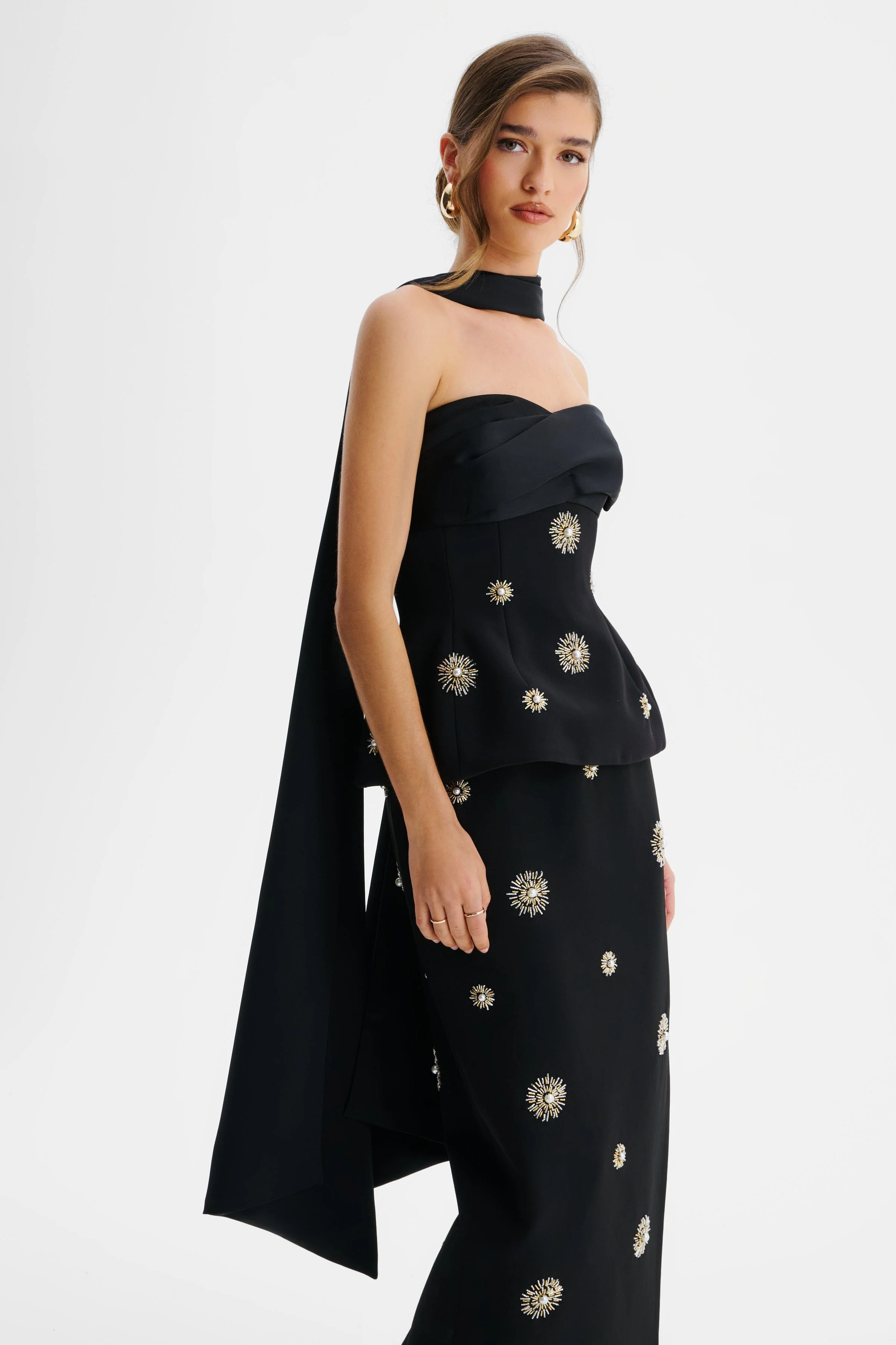 IVY Star Embellished Bandeau Corset Top With Scarf In Black - Image 2