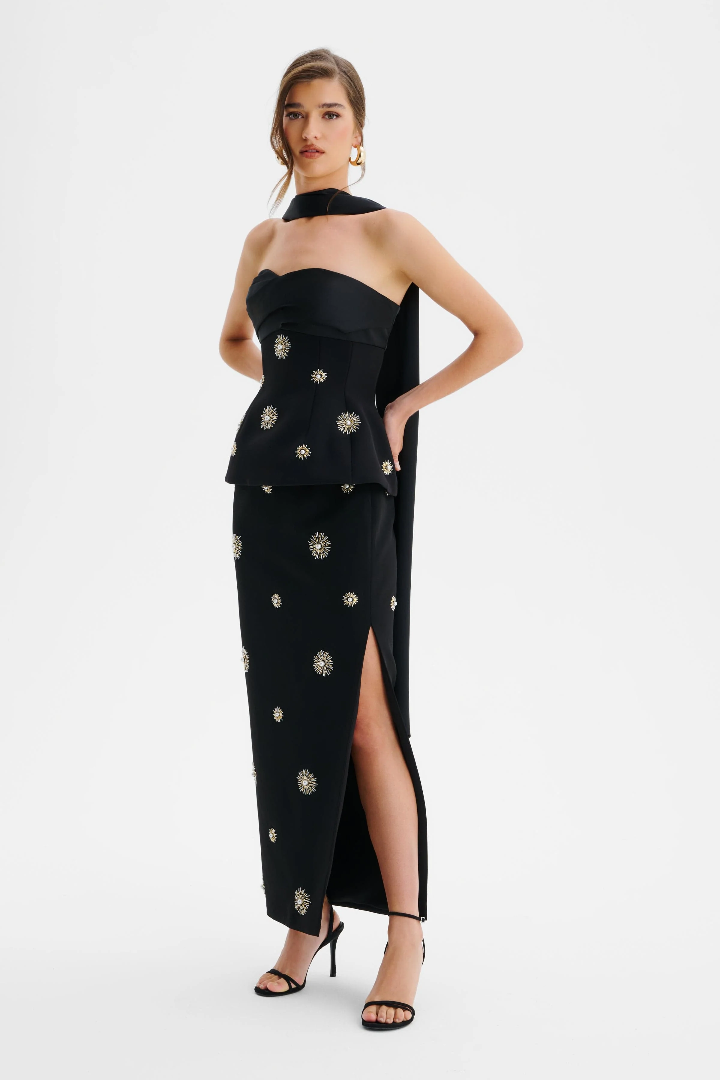 IVY Star Embellished Bandeau Corset Top With Scarf In Black - Image 3