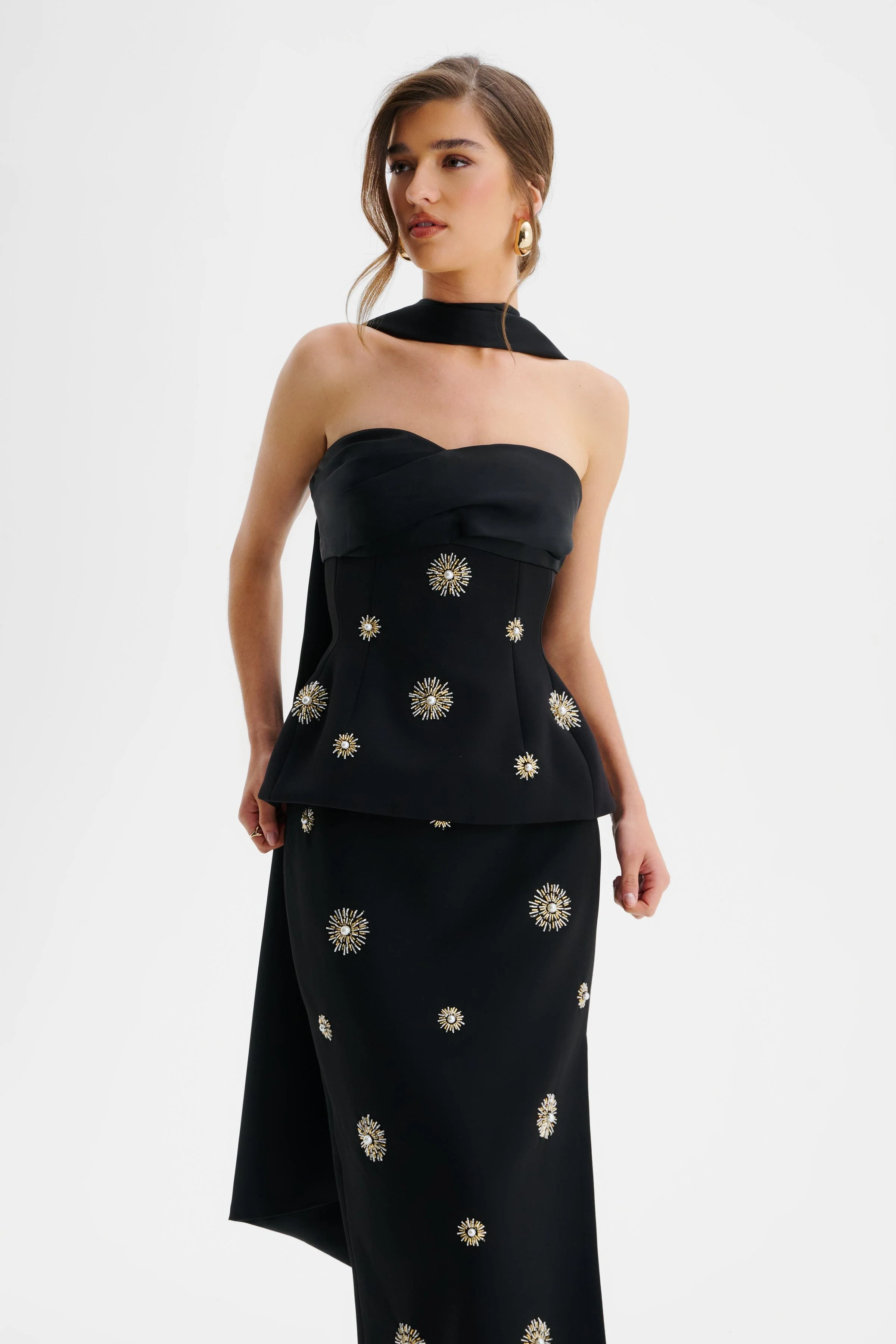 IVY Star Embellished Bandeau Corset Top With Scarf In Black - Image 4
