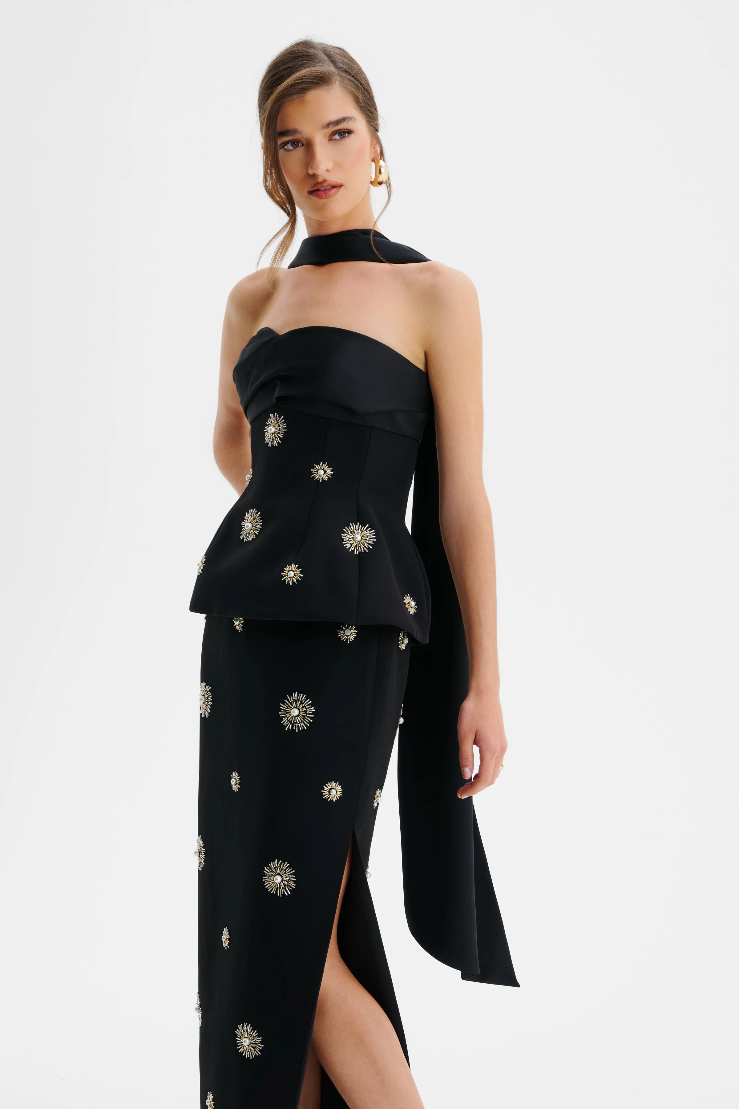 IVY Star Embellished Bandeau Corset Top With Scarf In Black - Image 5