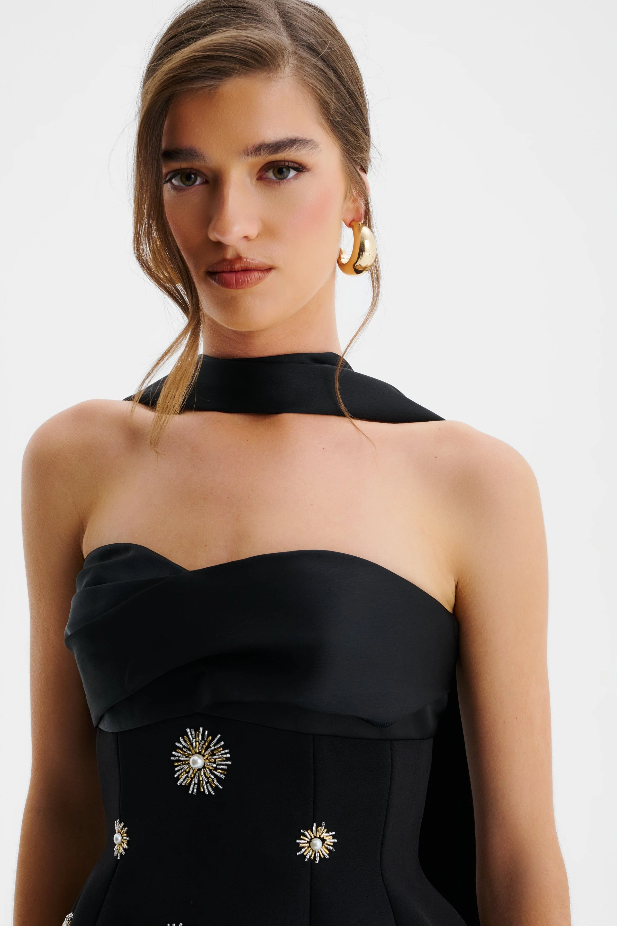 IVY Star Embellished Bandeau Corset Top With Scarf In Black - Image 6
