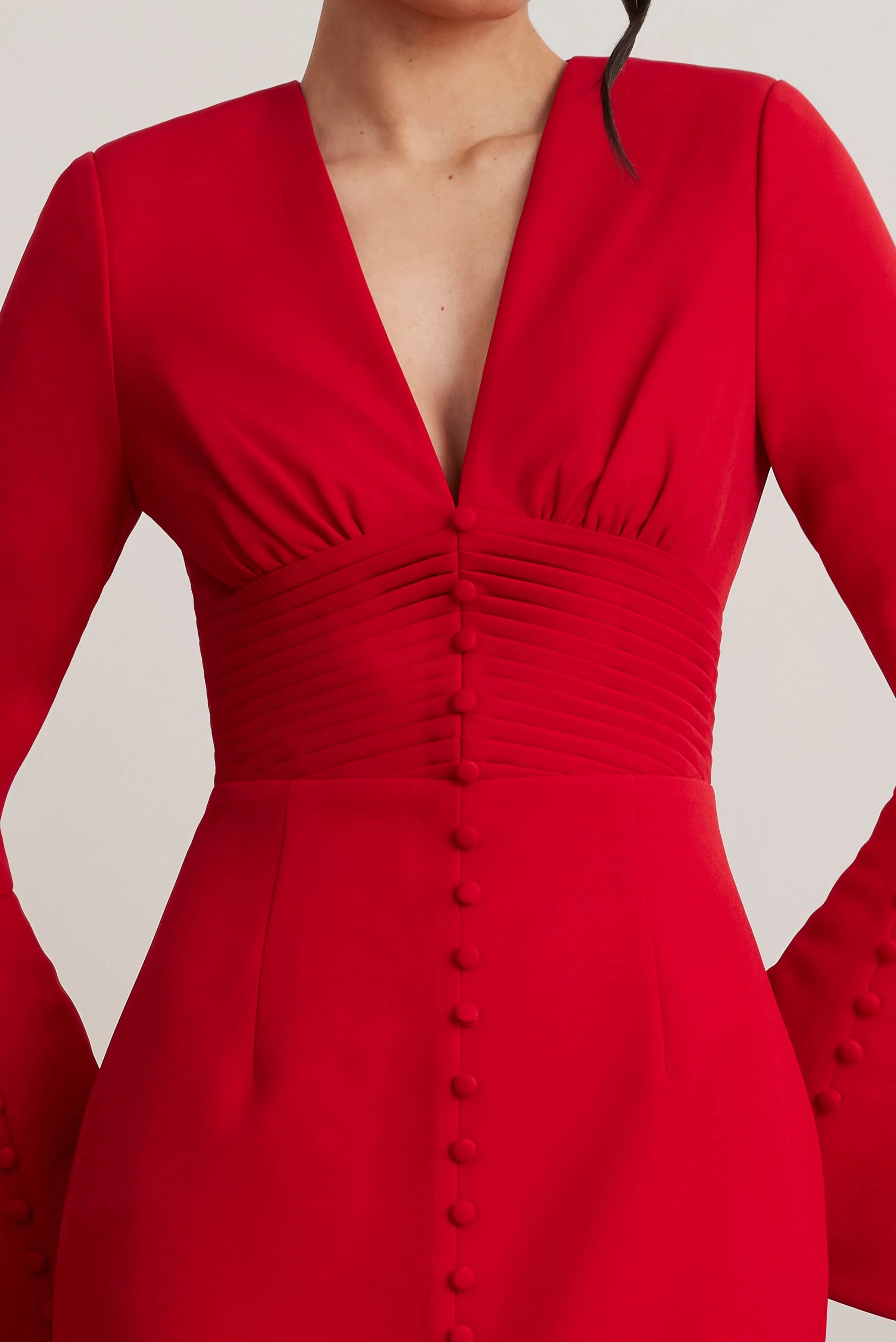 JOSIE Fluted Sleeve Fishtail Maxi Dress in Red - Image 3