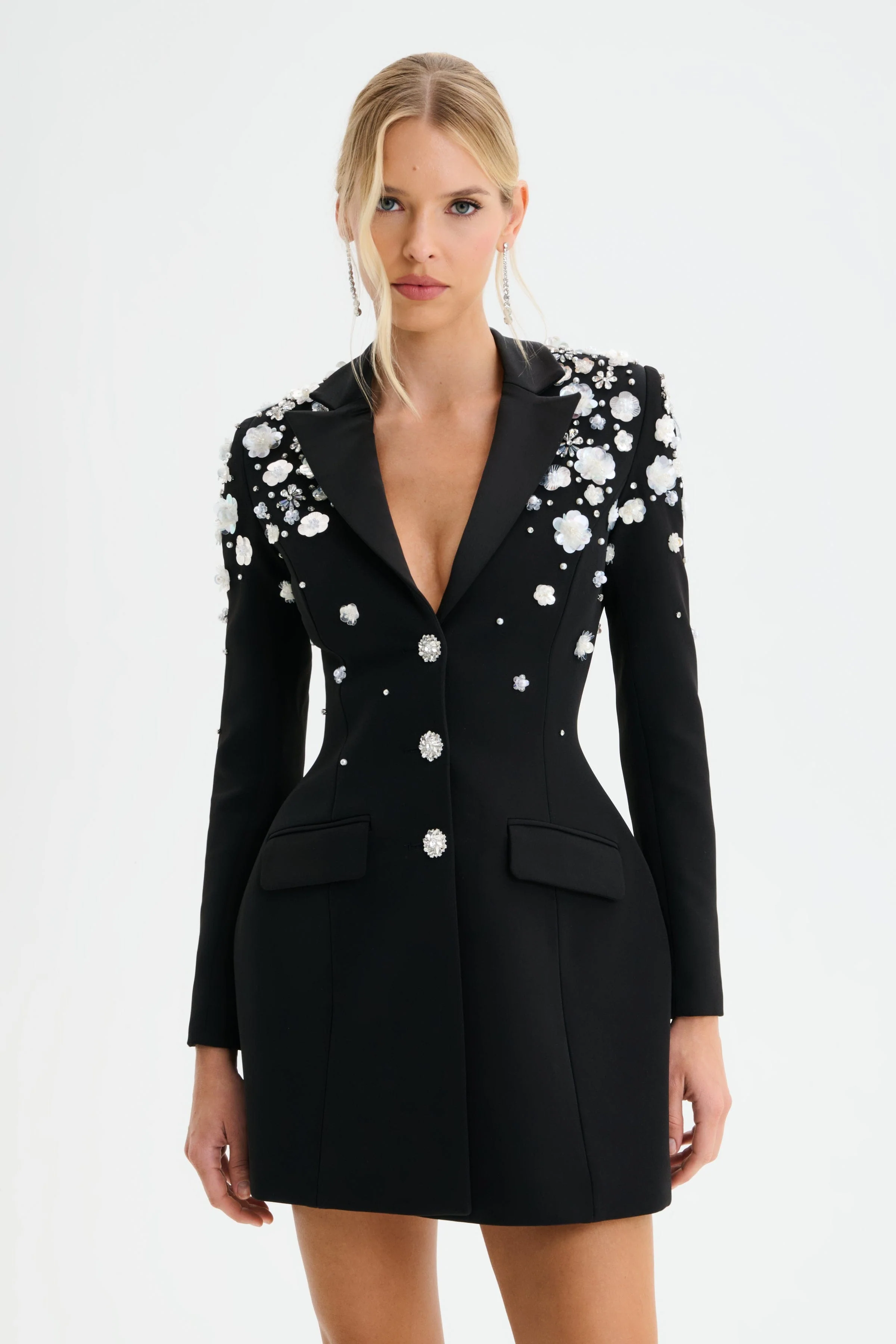 LOLA Ombre Embellished Hourglass Structured Blazer Mini Dress in Black - Image 2