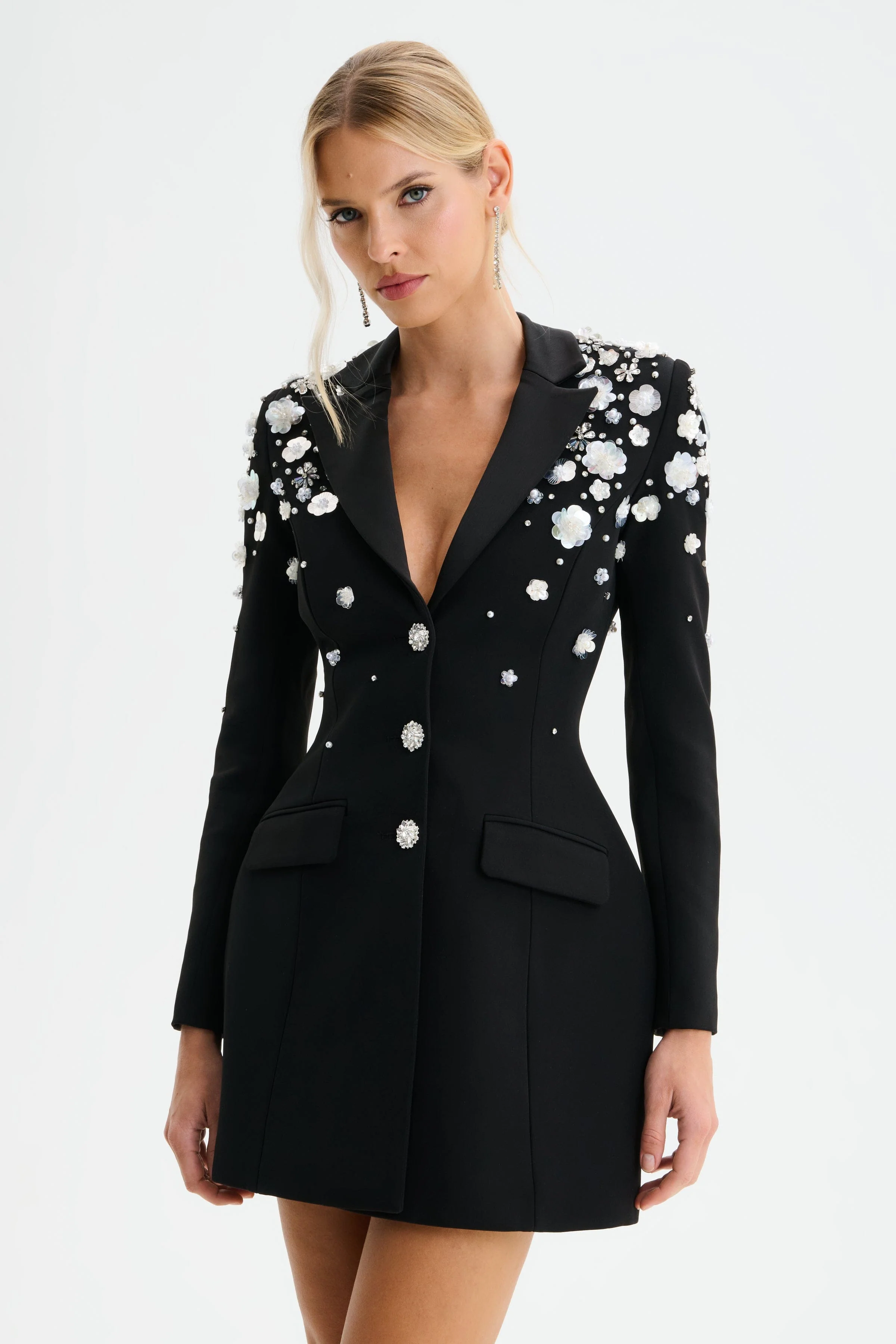 LOLA Ombre Embellished Hourglass Structured Blazer Mini Dress in Black - Image 4