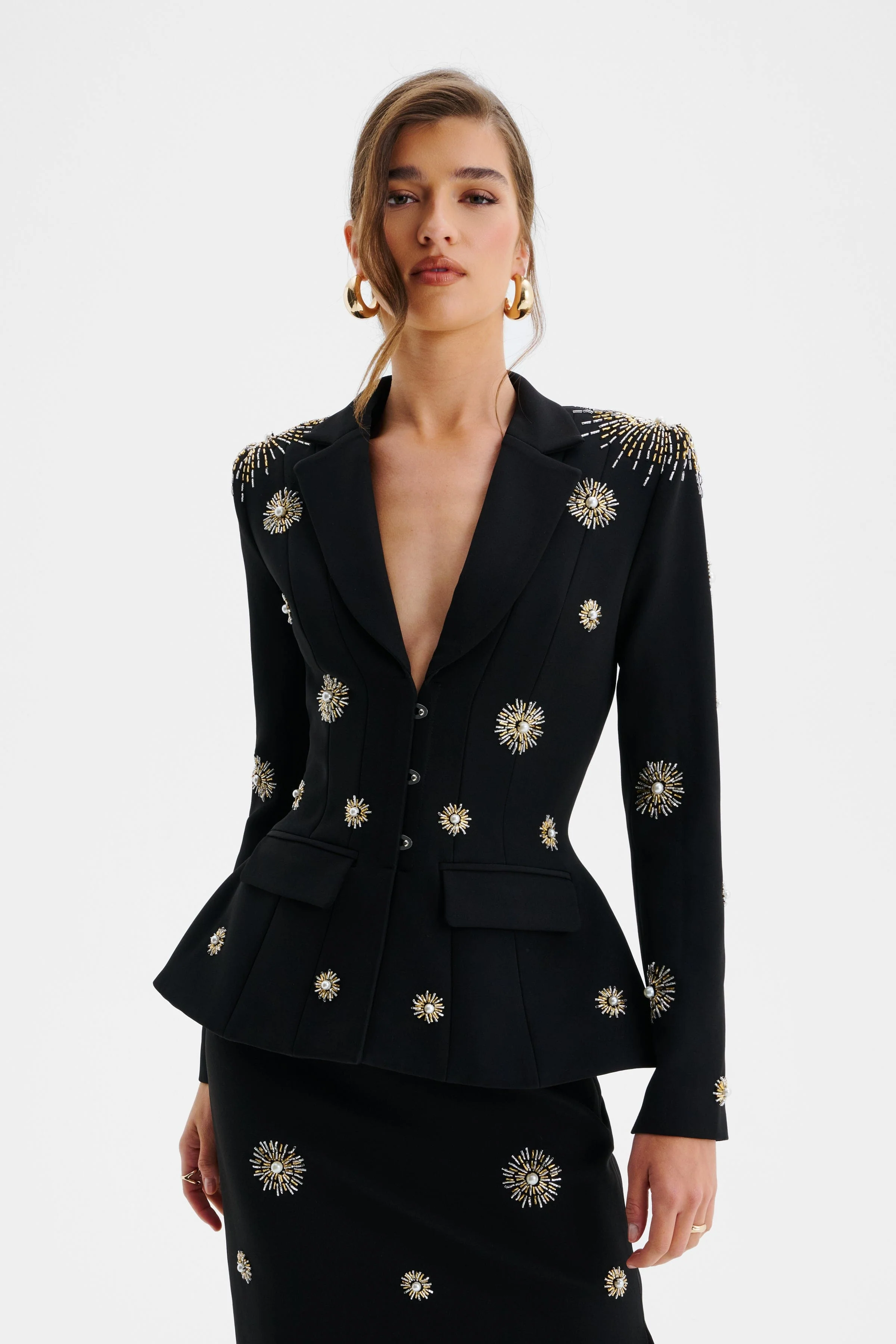 LOVISA Star Hand Embellished Sculptured Blazer In Black - Image 4
