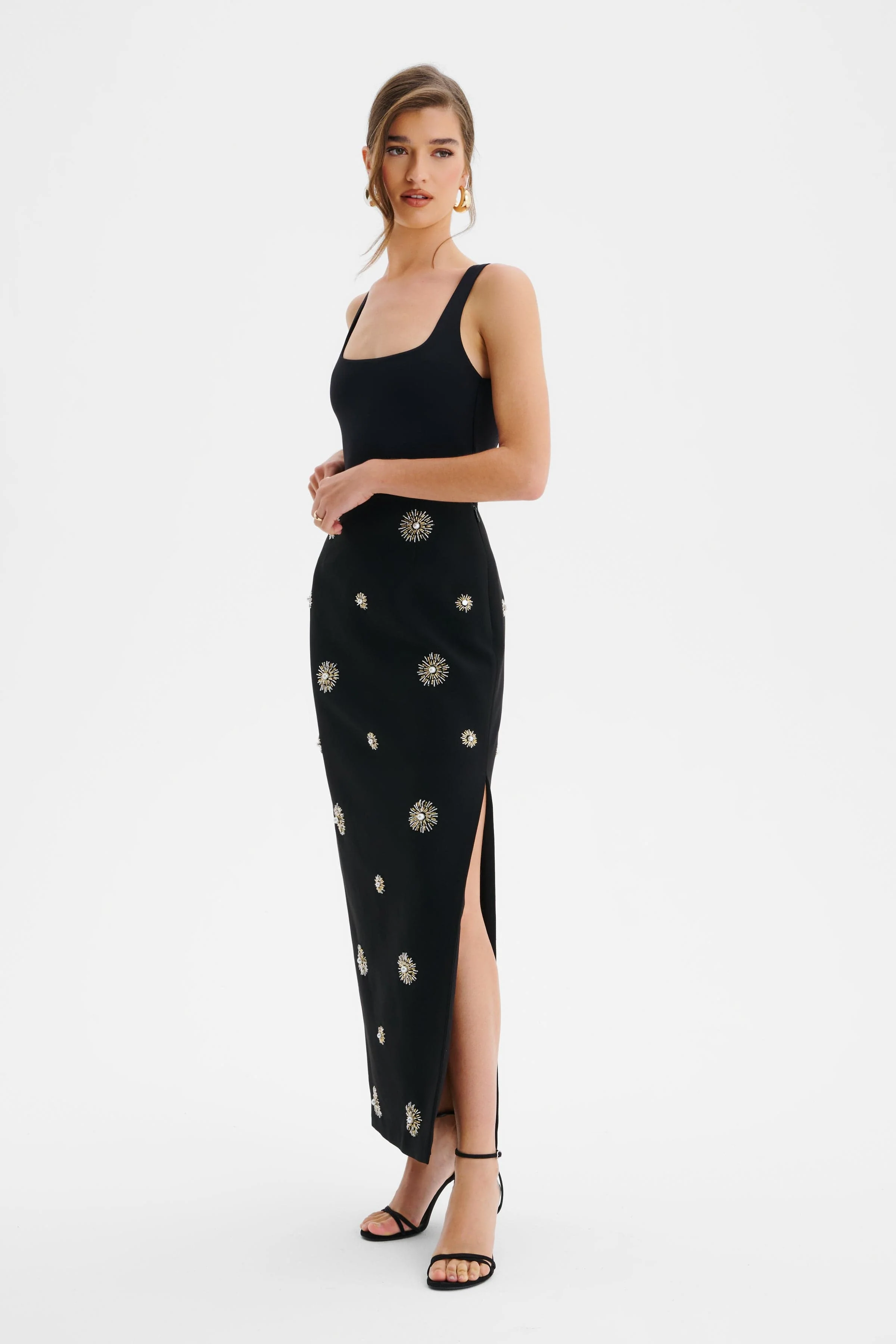 MARCELLA Star Hand Embellished Maxi Skirt In Black - Image 4