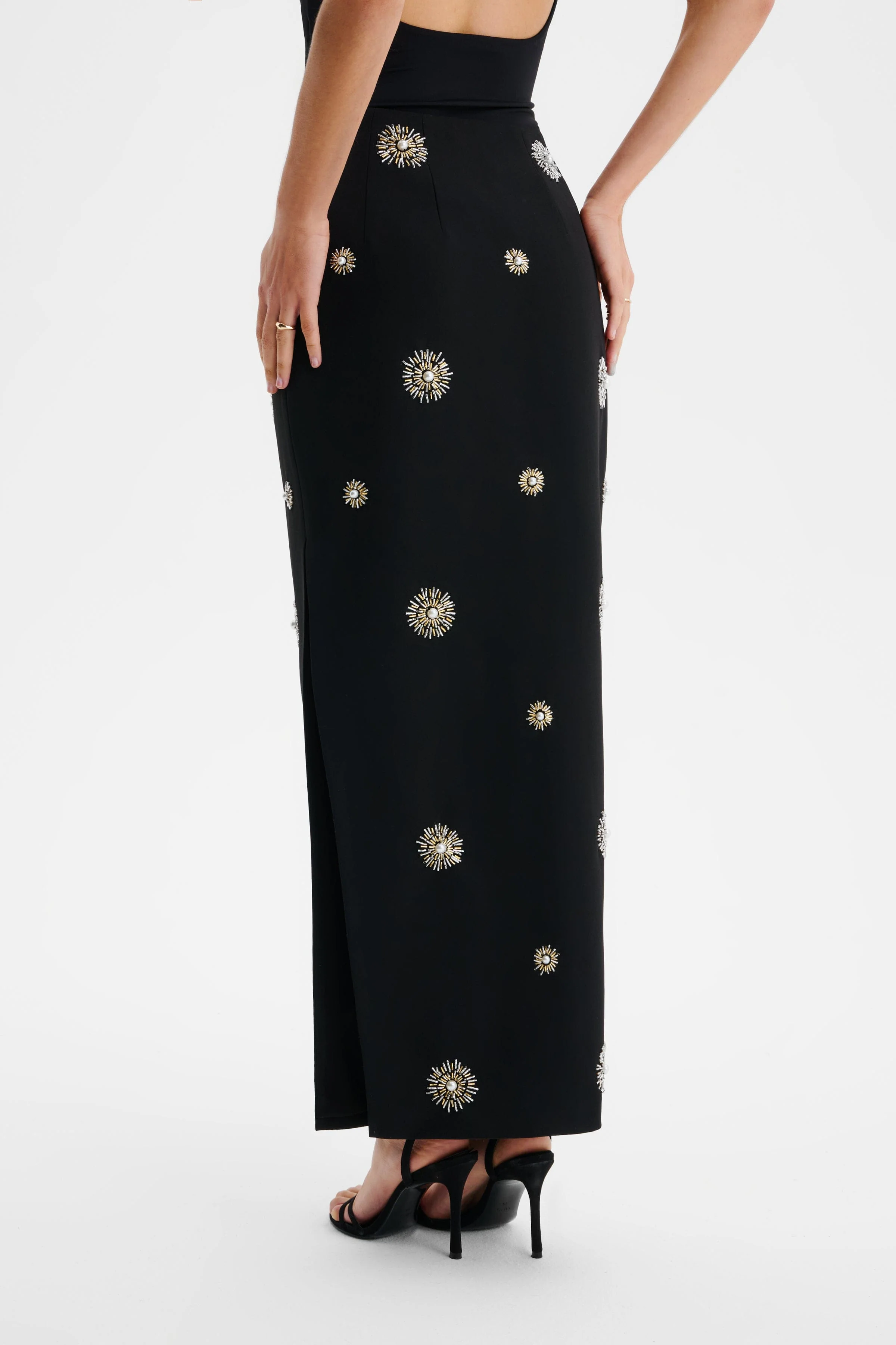 MARCELLA Star Hand Embellished Maxi Skirt In Black - Image 7