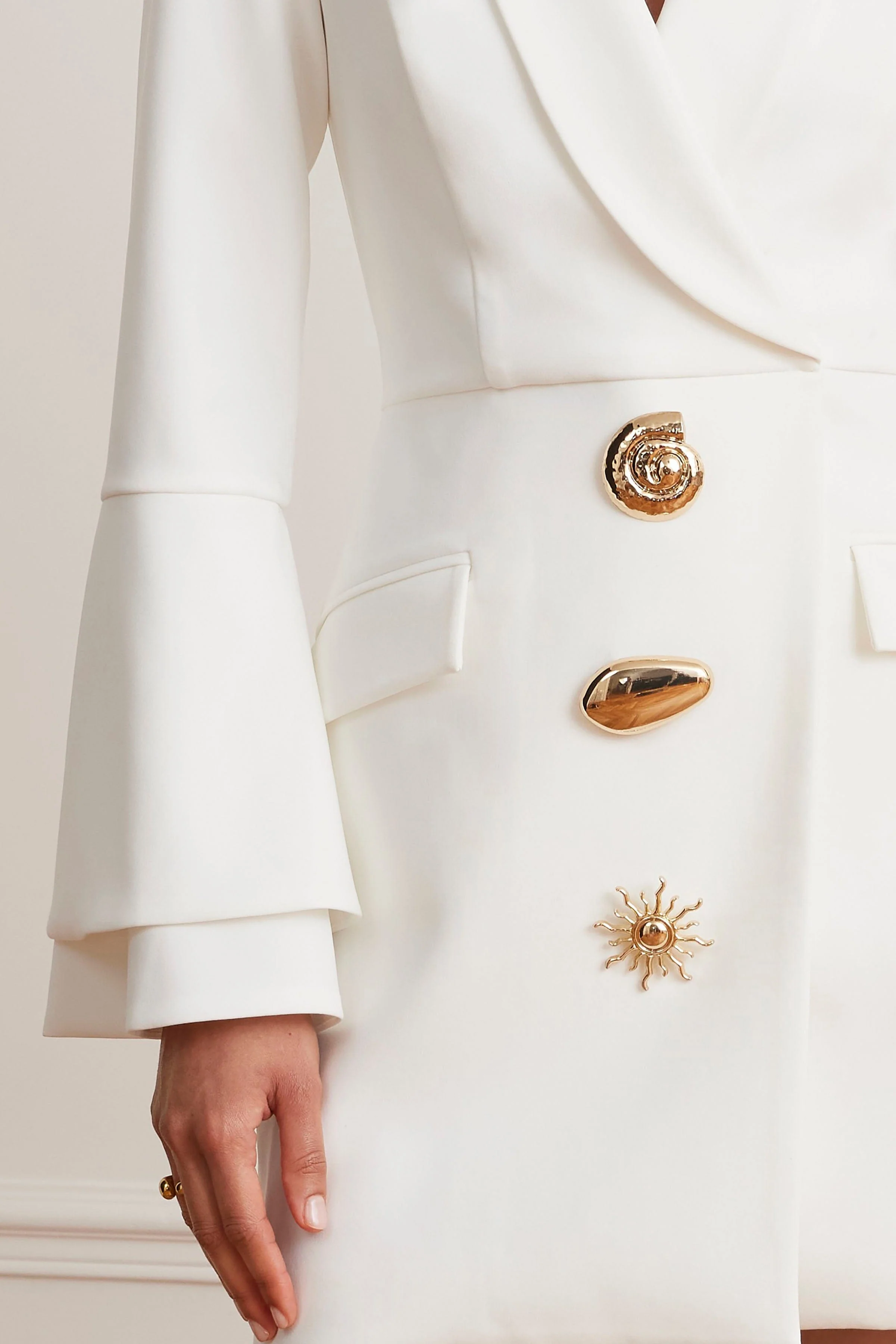 MARINA Tailored Blazer Mini Dress With Gold Embellishment In White - Image 3