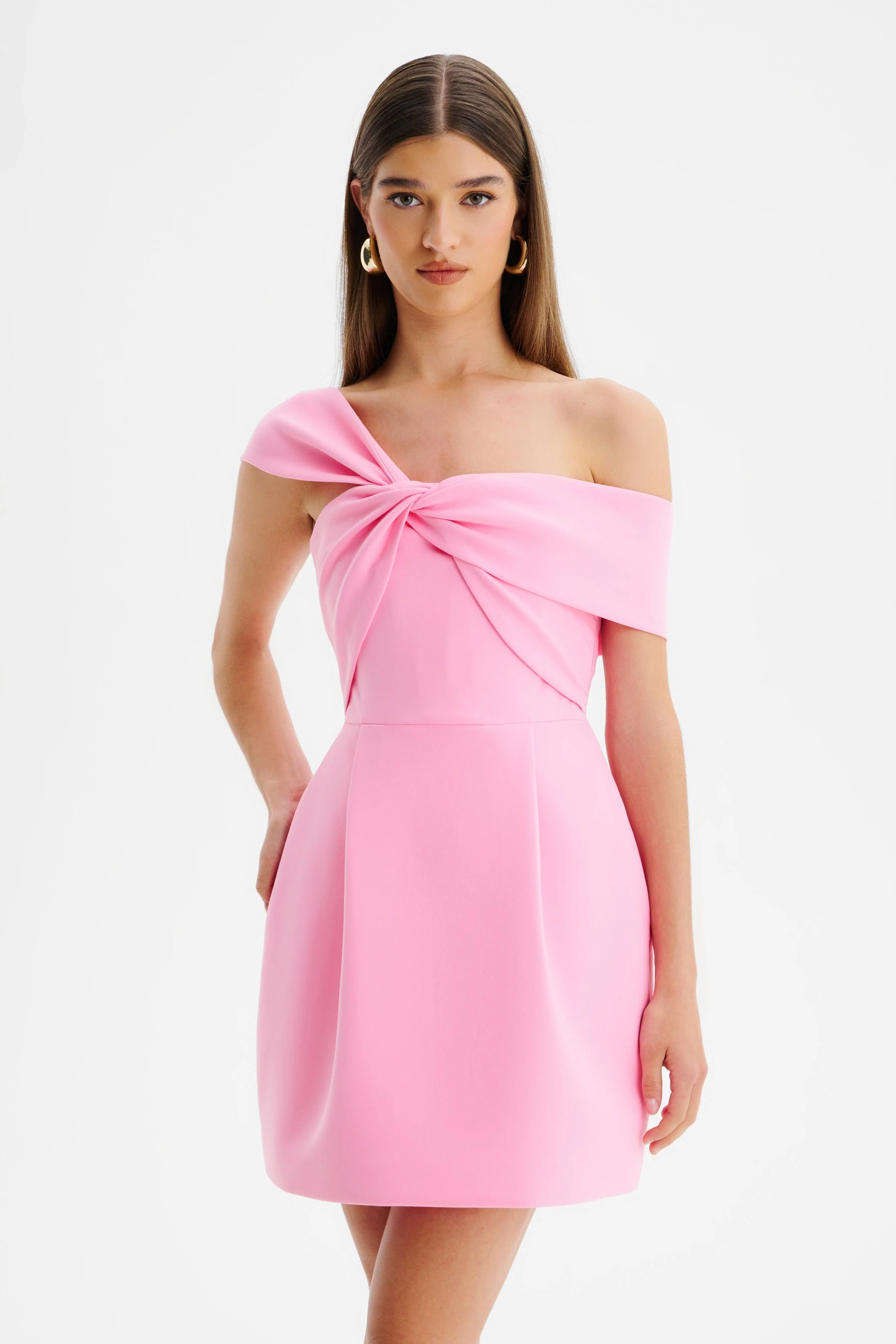MILA Twisted One Shoulder Mini Dress in Pink - Image 3