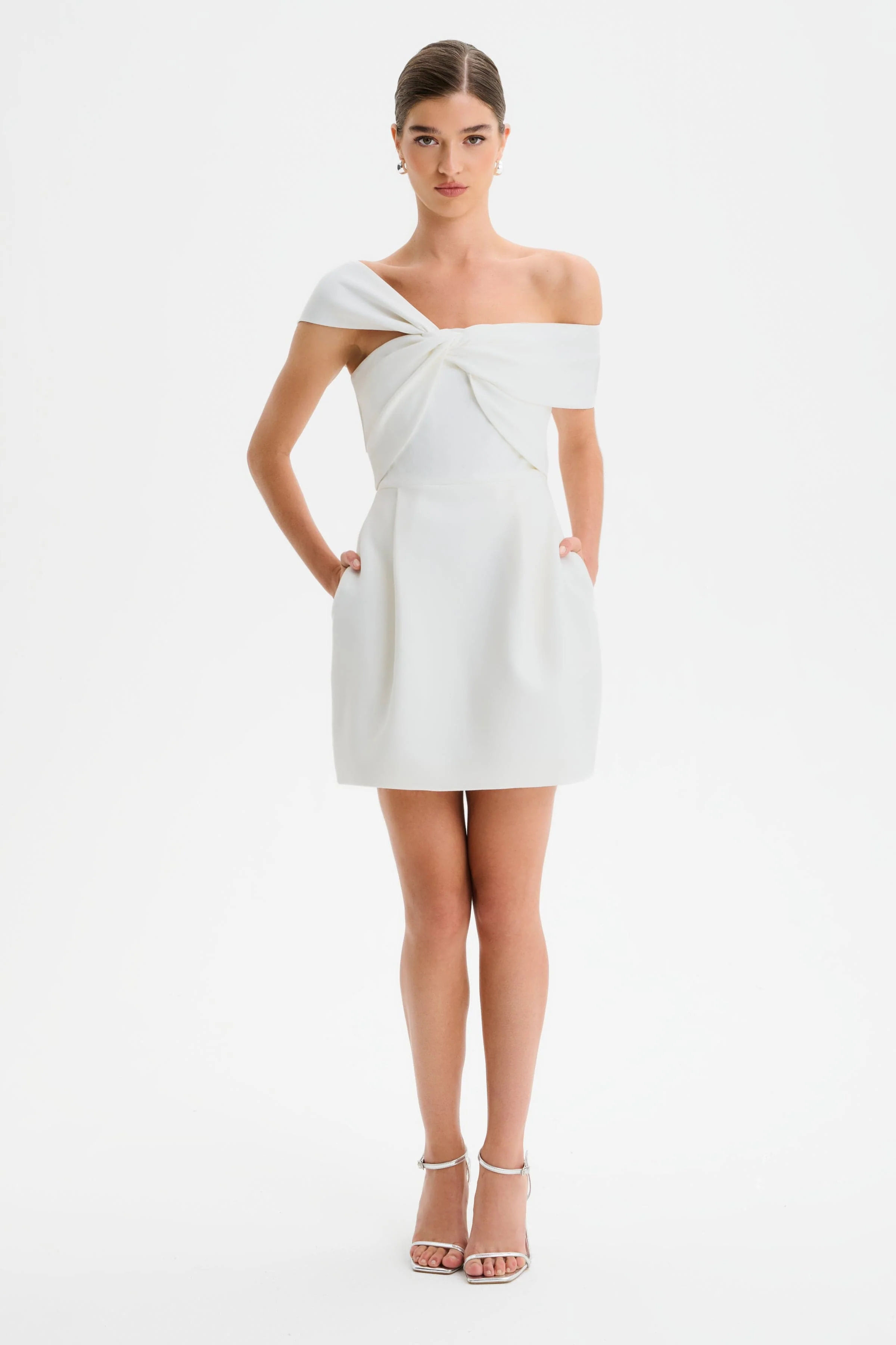 MILA Twisted One Shoulder Mini Dress in White - Image 2
