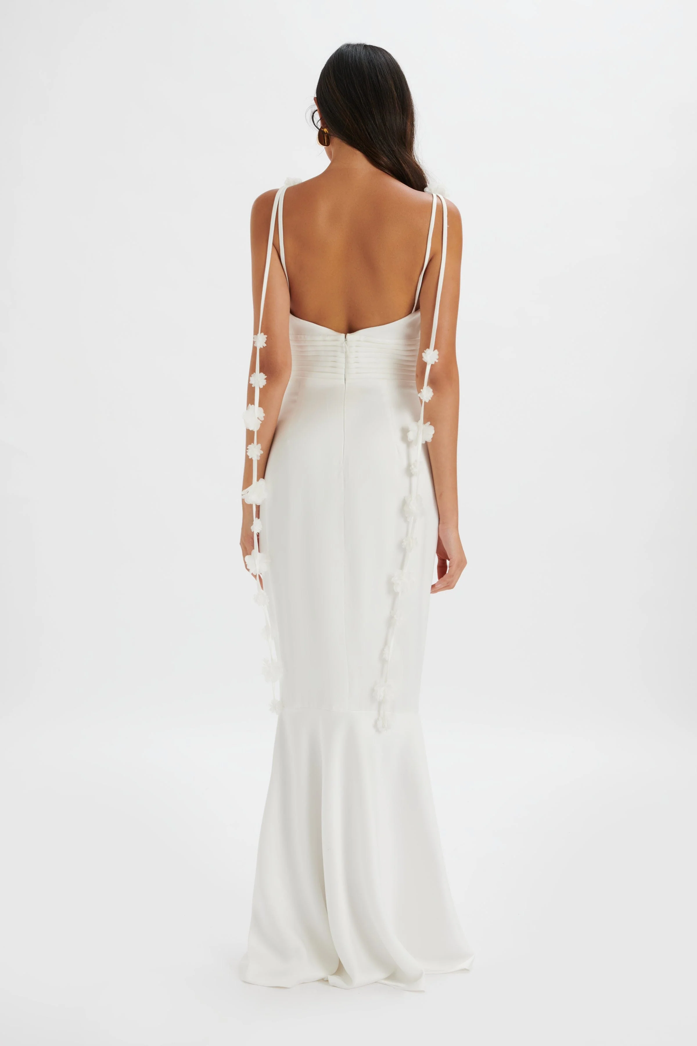NOVIE Floral Strap Satin Fit and Flare Maxi Dress in Ivory - Image 4