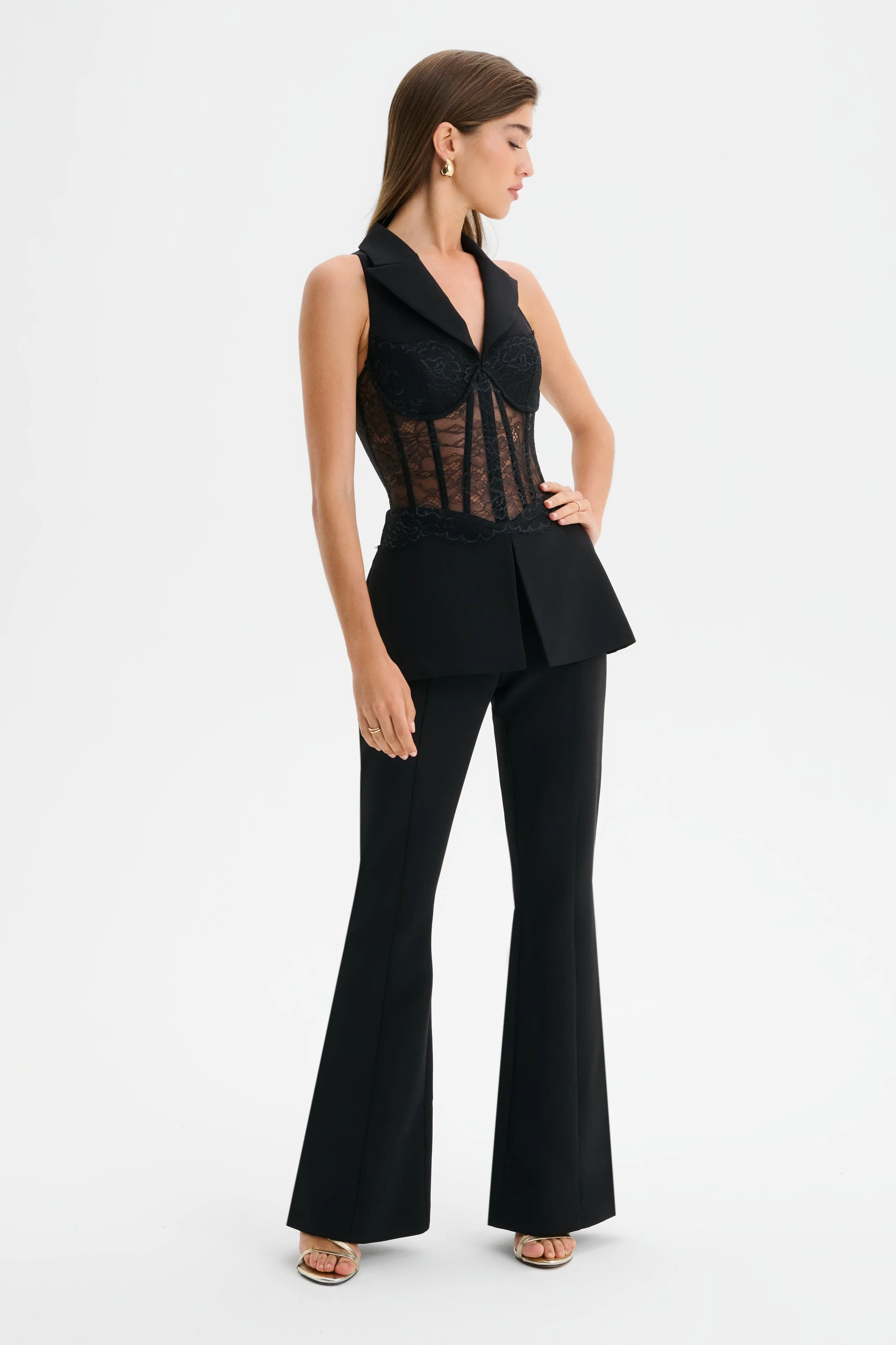 RENEE Lace Corset Tailored Jumpsuit in Black - Image 2