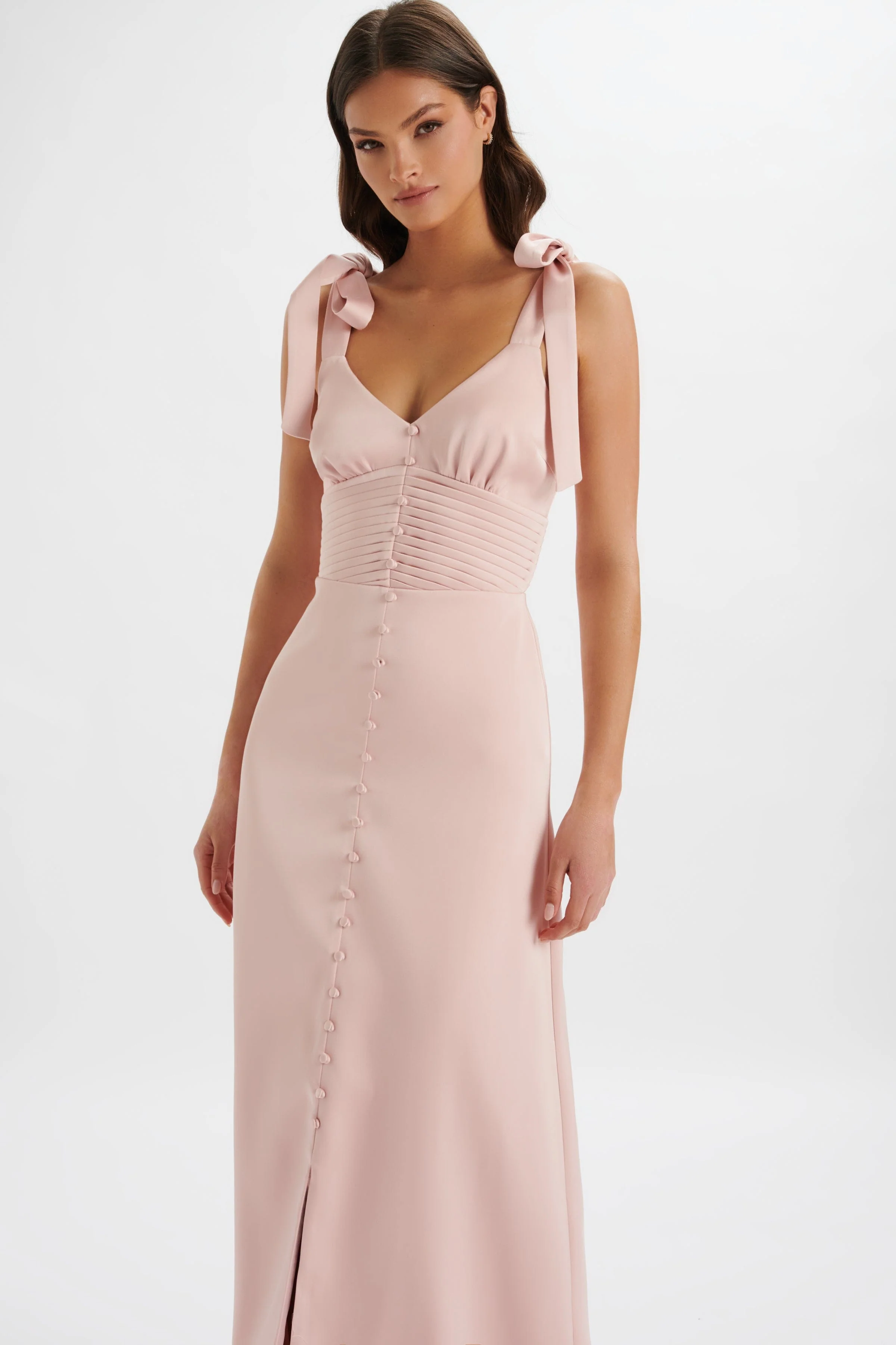 REVE Satin Tie Shoulder Maxi Dress in Pink - Image 3