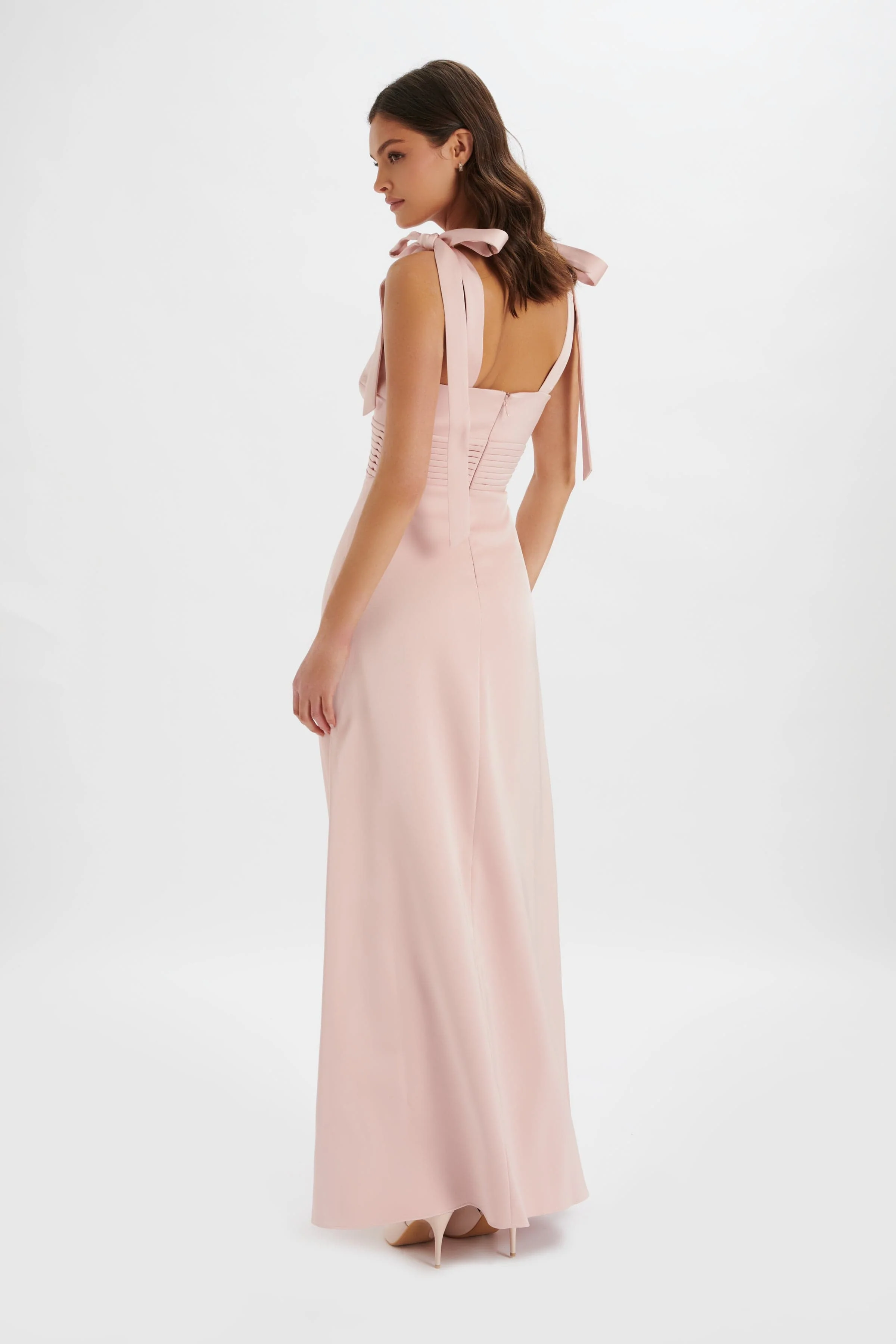 REVE Satin Tie Shoulder Maxi Dress in Pink - Image 4