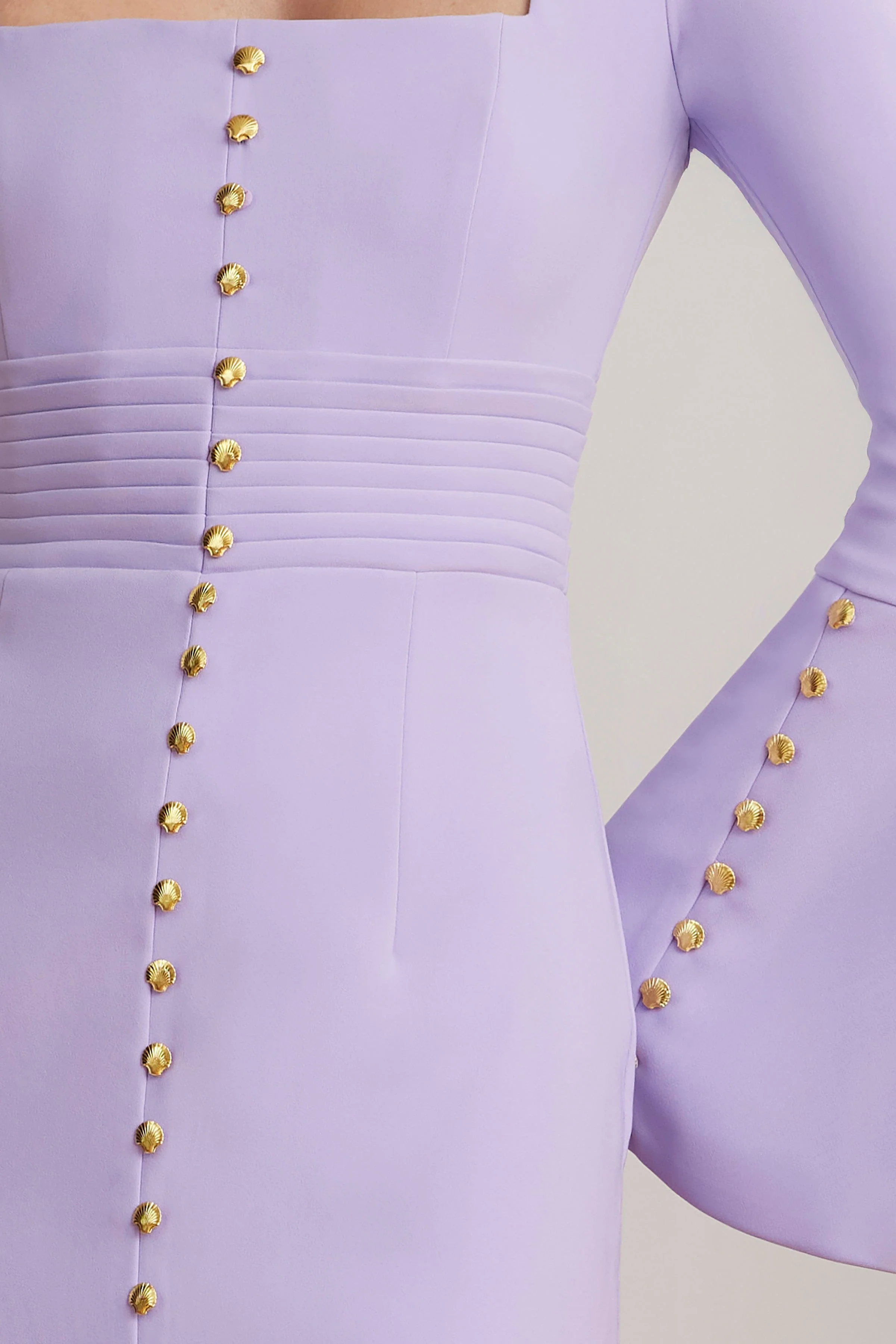 SERENA Fluted Sleeve Micro Shell Button Midi Dress in Purple - Image 3