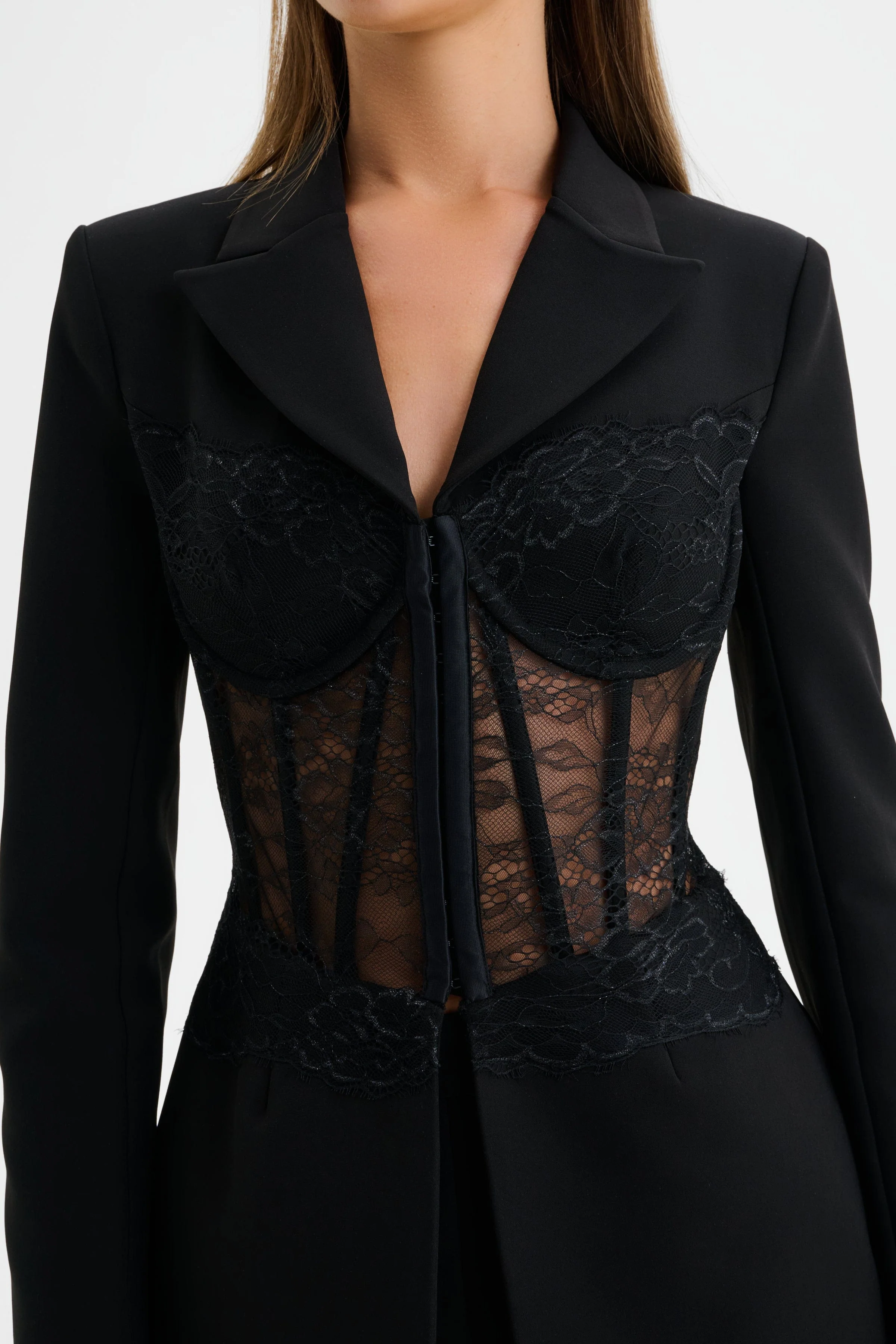 VIVIENNE Lace Corset Structured Blazer in Black - Image 4