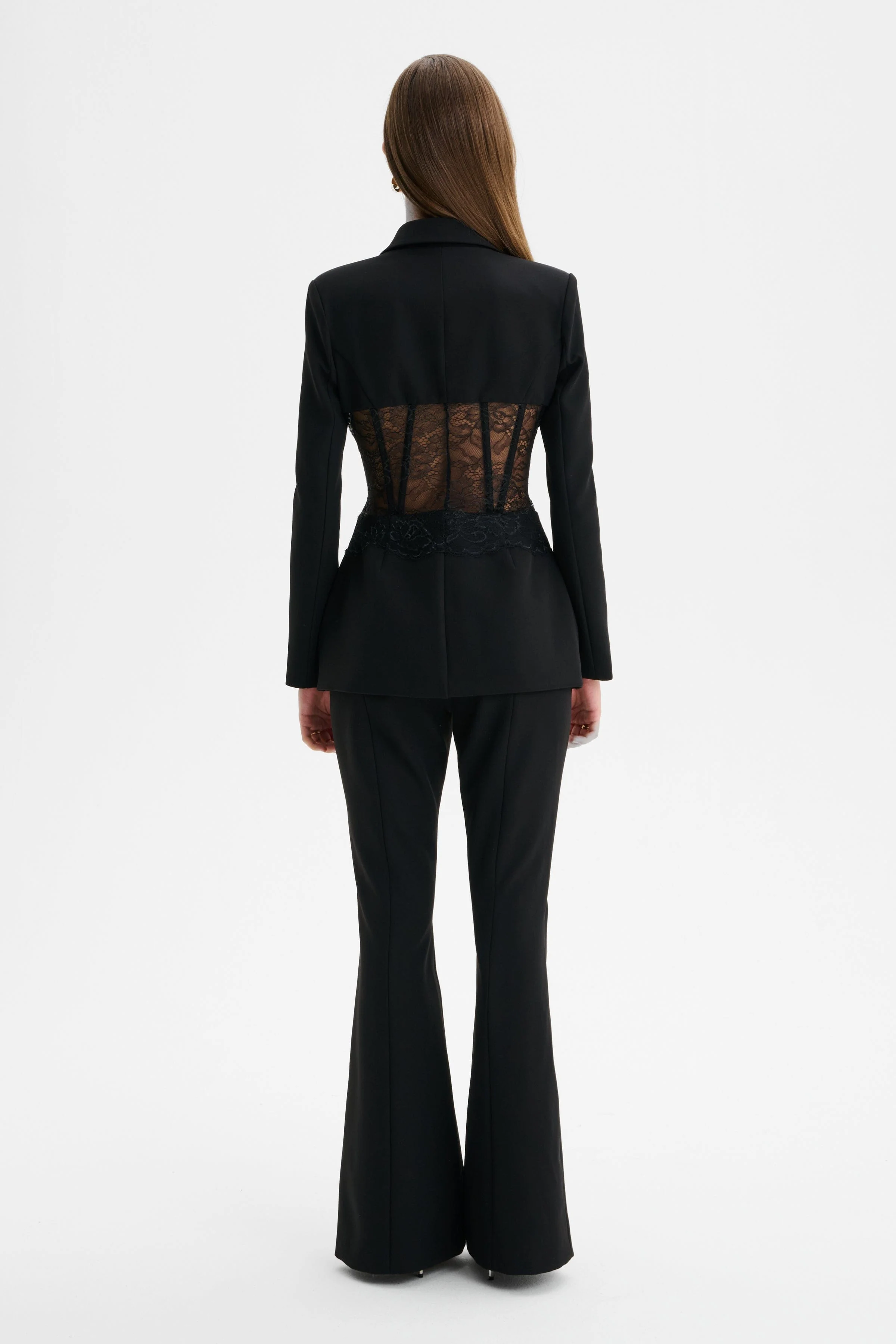 VIVIENNE Lace Corset Structured Blazer in Black - Image 5
