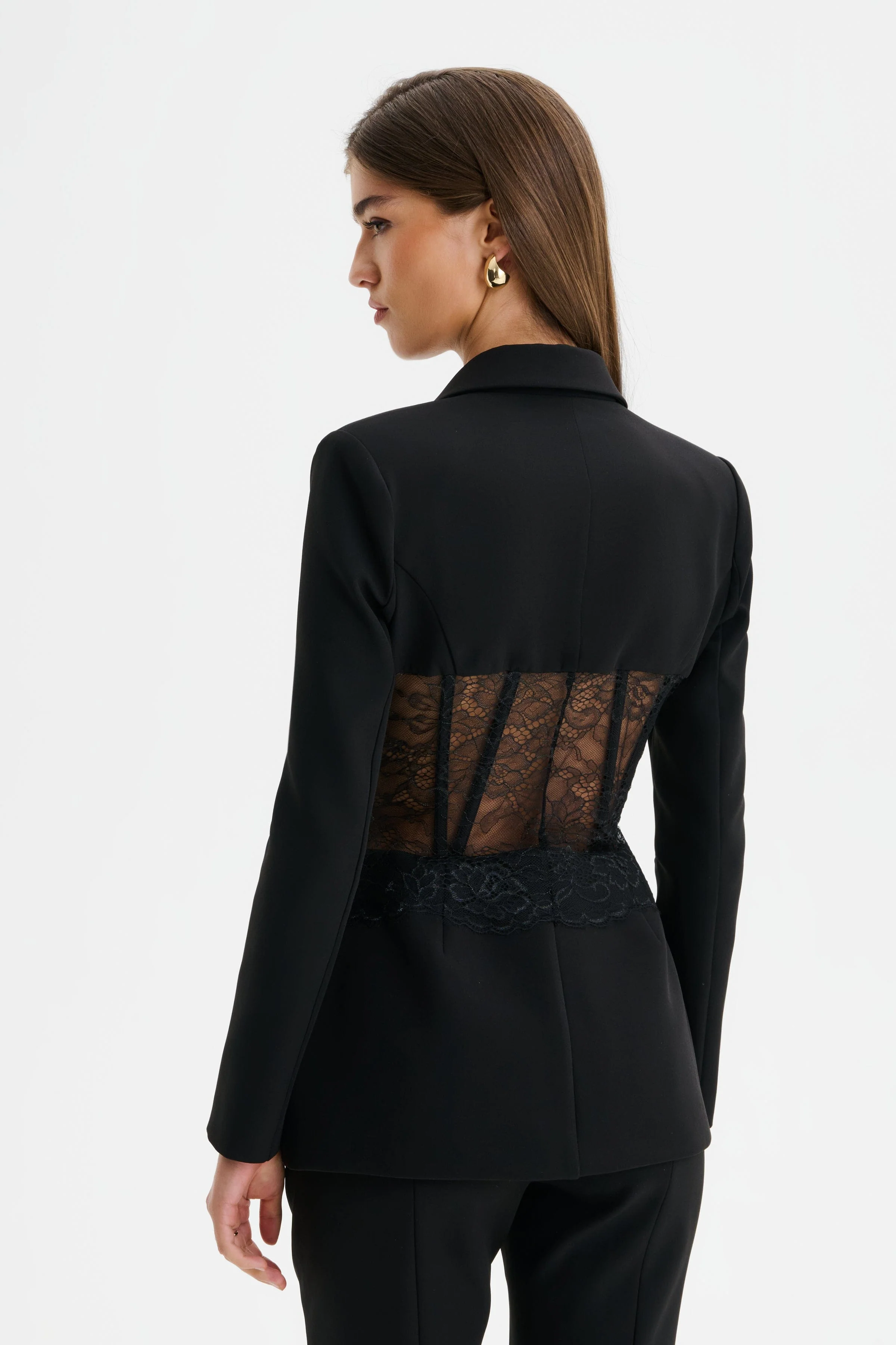 VIVIENNE Lace Corset Structured Blazer in Black - Image 6